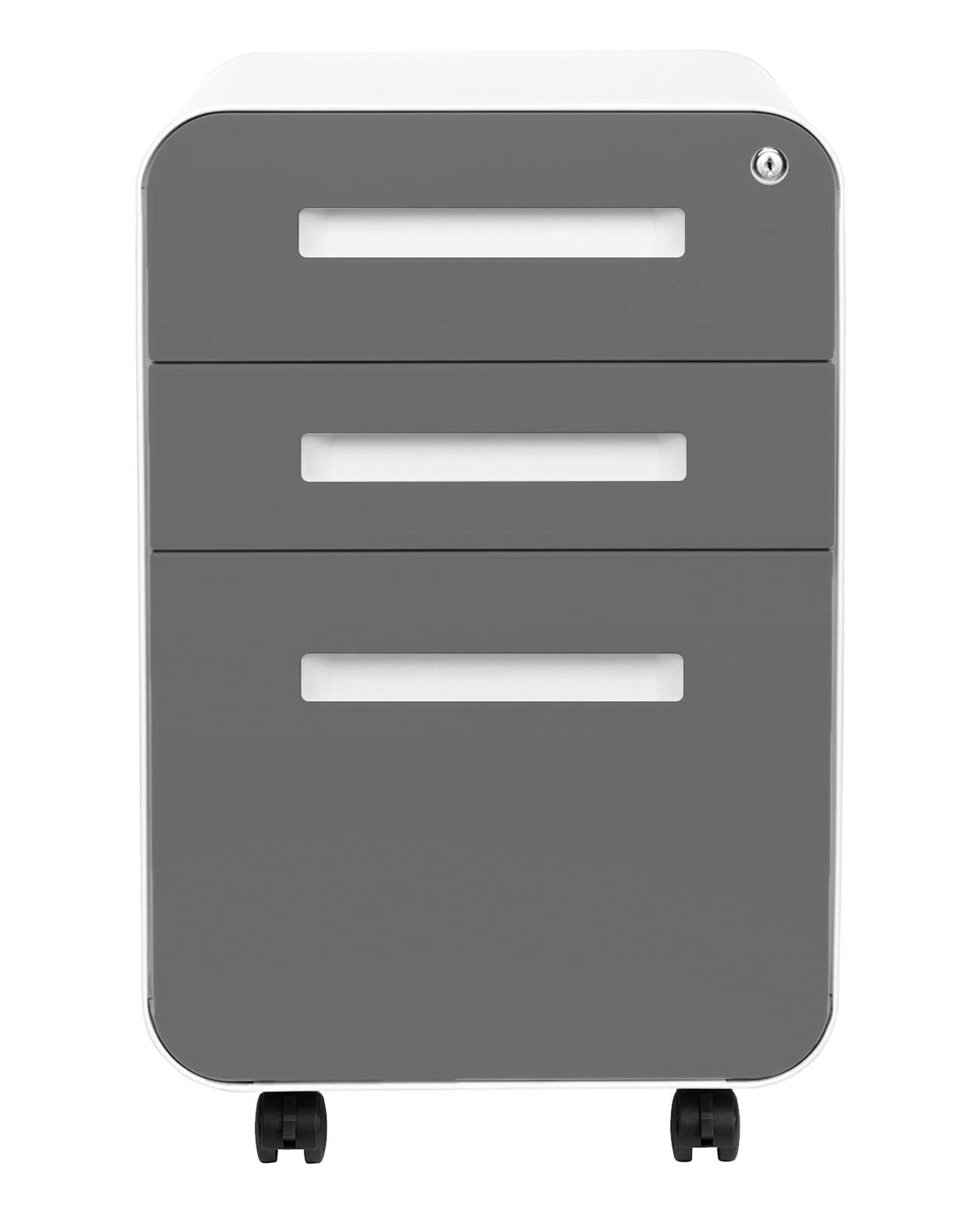 Laura Davidson Furniture Stockpile 3 Drawer File Cabinet with Lock - Under Office Desk Metal Filing Cabinet, Legal/Letter File Folders, Wheels and Stationary Feet, Pre-Assembled, Dark Grey Faceplate