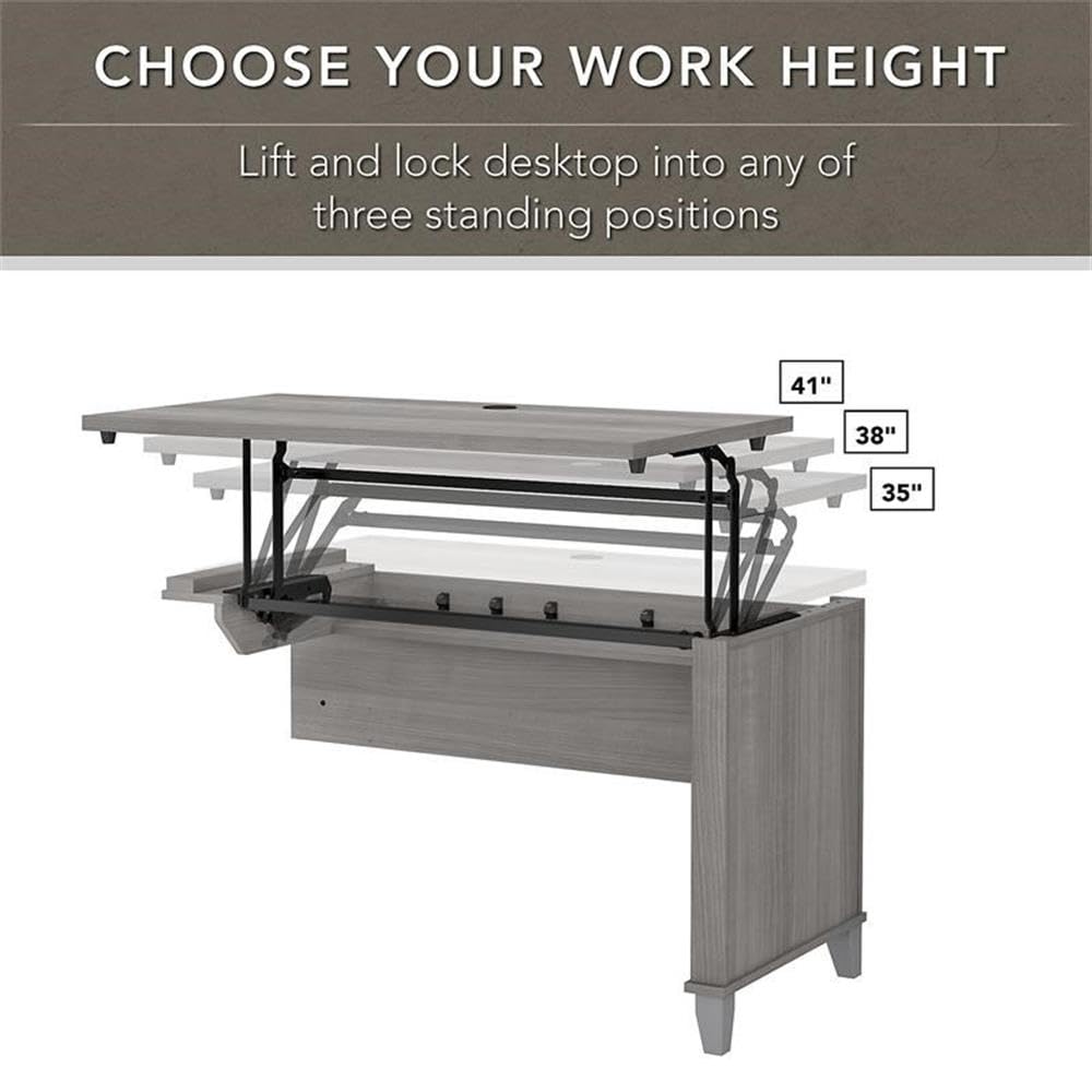 Bush Home Somerset 72W 3 Position Sit to Stand L Shaped Desk with Hutch and File Cabinet in Platinum Gray