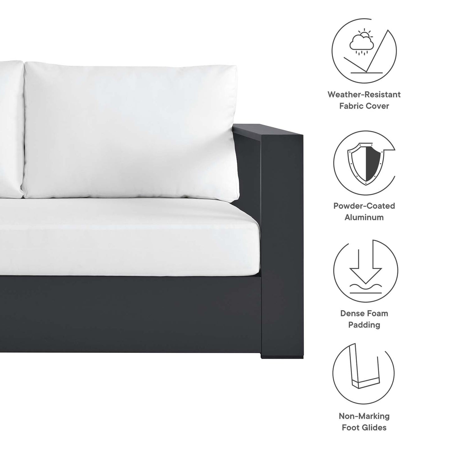 Modway Tahoe Aluminum 3-Piece Outdoor Patio Furniture Gray White, Modular Sectional Sofa Set with Weather-Resistant Cushions, Ideal for Deck, Backyard Poolside