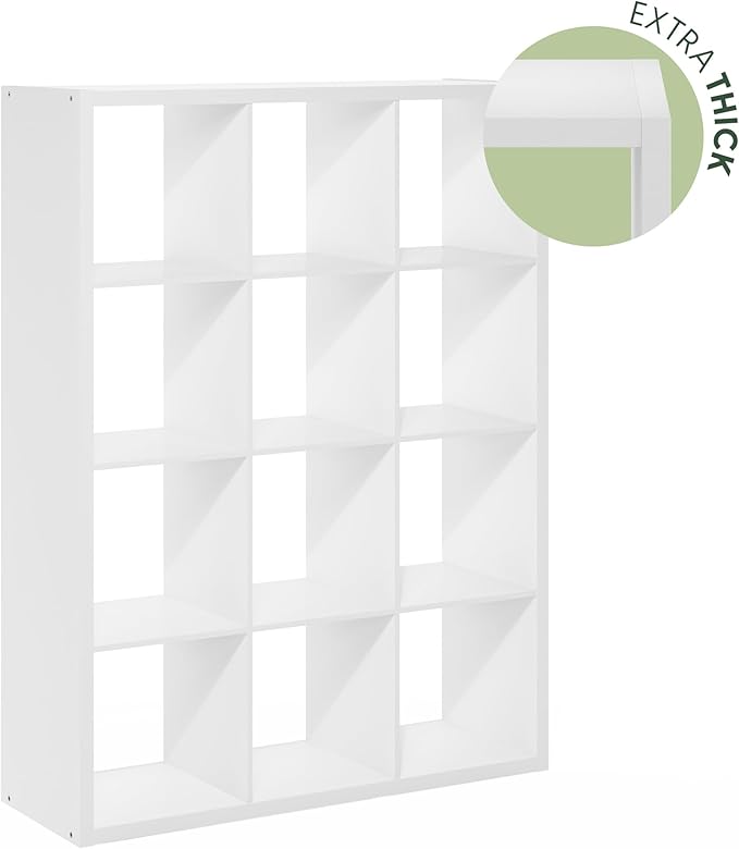Furinno Cubicle Book Shelf, 12-Cube Bookshelf, Extra Thick Frame Reversible