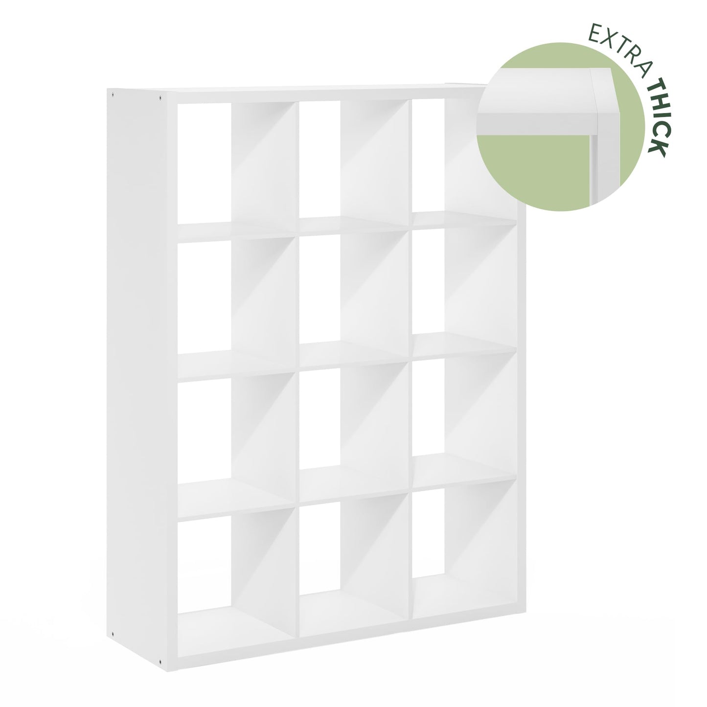 Furinno Cubicle Book Shelf, 12-Cube Bookshelf, Extra Thick Frame Reversible Bookcase with Open Back, 14.6" x 44" x 58", for Living Room, Bedroom, Home Office, White