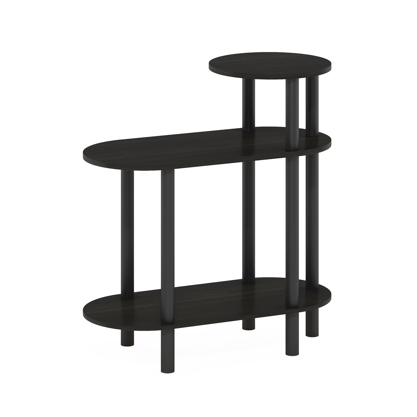 Furinno Turn-N-Tube Side Table, 3-Tier Oval Sofa End Table with Open Shelf, Toolless Assembly Night Stand, Bedside Table, for Living Room, Bedroom, Espresso