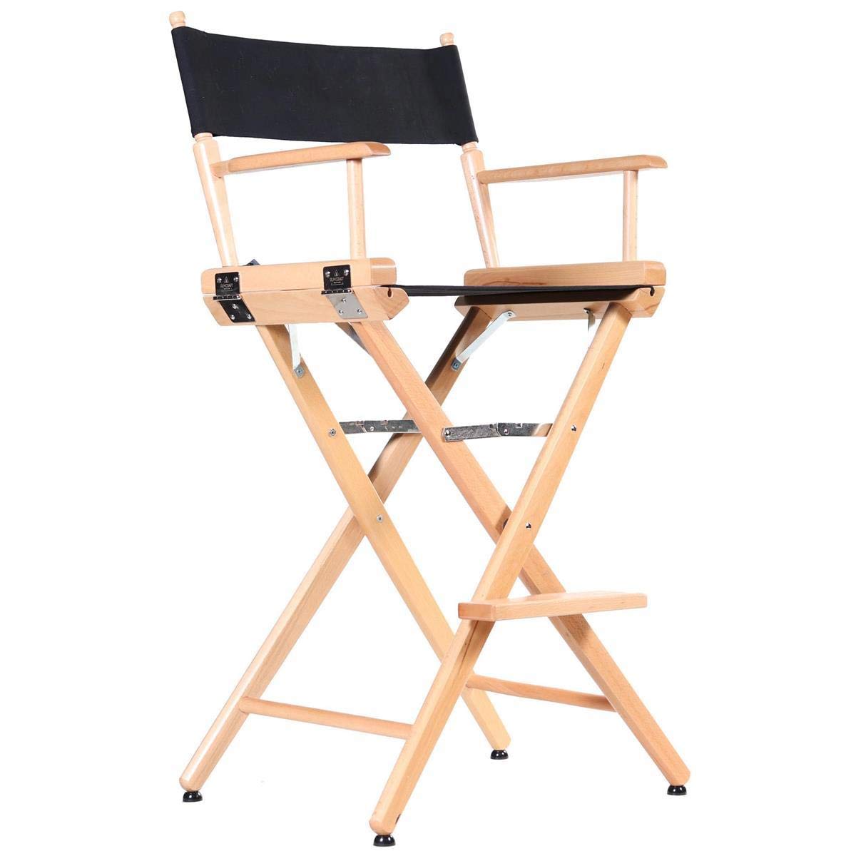 Filmcraft Tall Natural Wood Director’s Chair – Professional Hollywood Makeup Artist & Film Set Chair – Folding Canvas Seat, High Director Chair for Studio, Photography & Hair Stylists (Black Canvas)