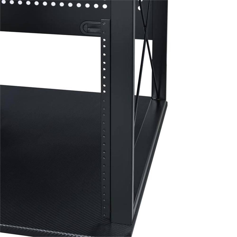 BOWERY HILL Music Desk, 72" L x 30" W x 40" H, Metal and MDF with Black Finish, Shelves and Compartments, Pull-Out Keyboard Tray, Cord Management, Multi-Function Desk for Home Studio or Office Use
