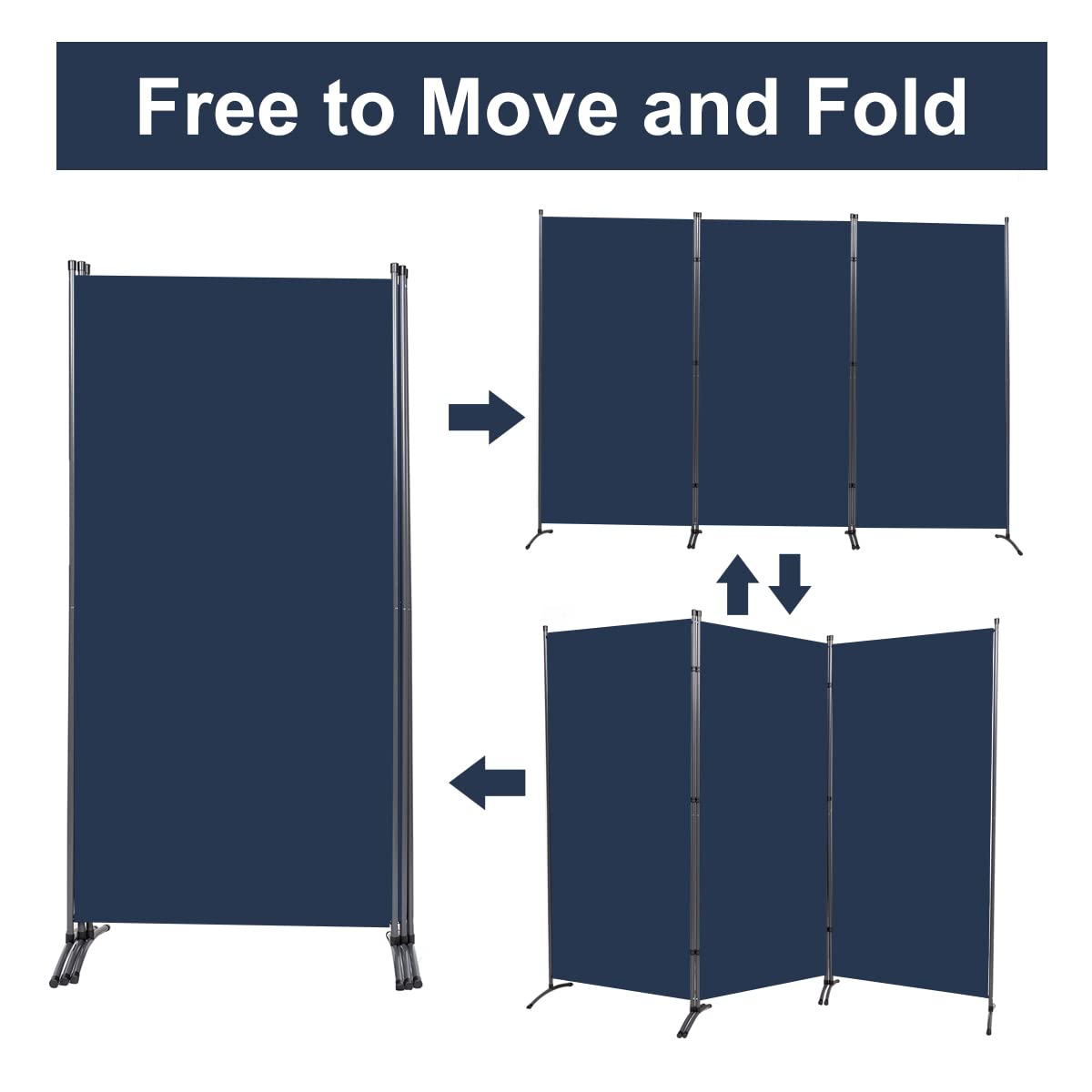 JVVMNJLK Indoor Room Divider, Portable Office Divider 3 Panel Folding Partition Privacy Screen Walls for Room Separator 102" W x 71.3" H, Navy Blue