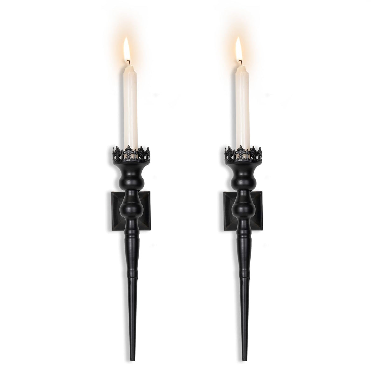 Woparty Gothic Wall Sconce Candle Holder for Taper Candles (Set of 2) Black Iron Crown and Scepter Design Victorian Wall Decor for Living Room, Bathroom,Dining Room