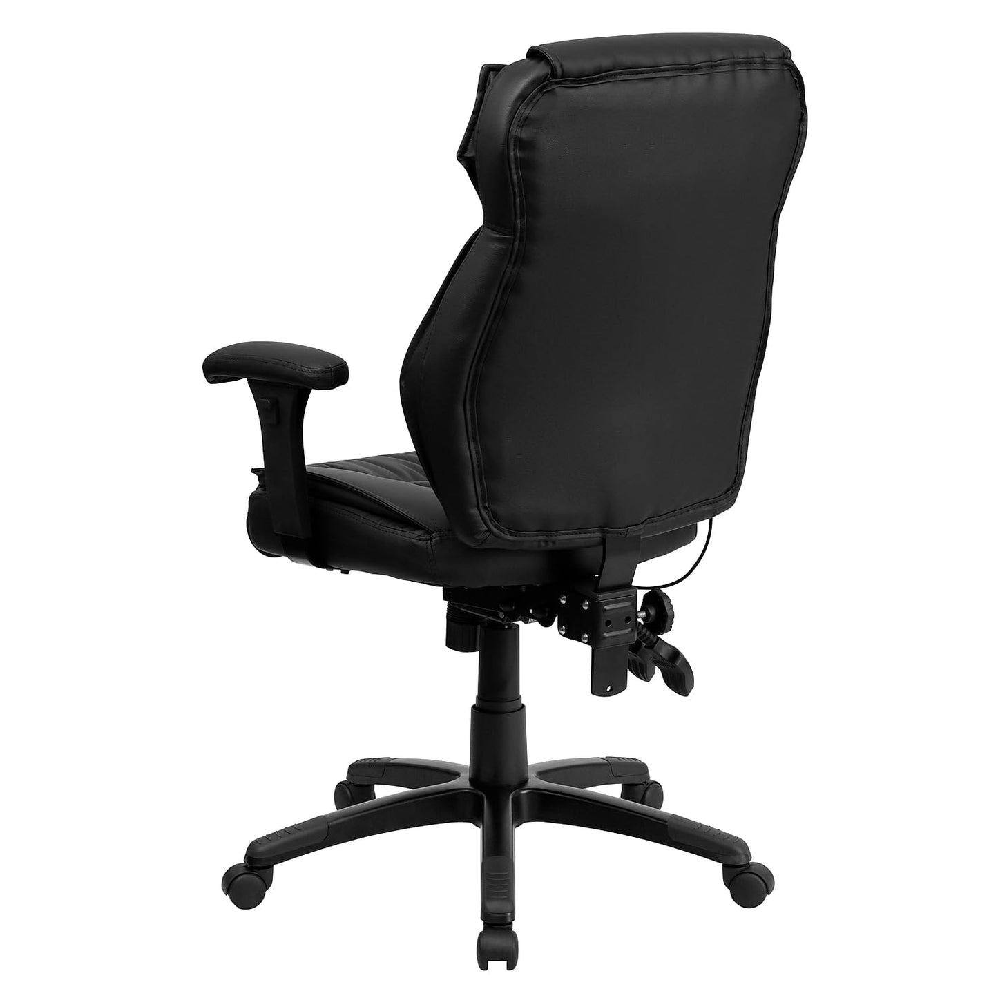 Flash Furniture Hansel High Back Black LeatherSoft Multifunction Executive Swivel Ergonomic Office Chair with Lumbar Support Knob with Arms