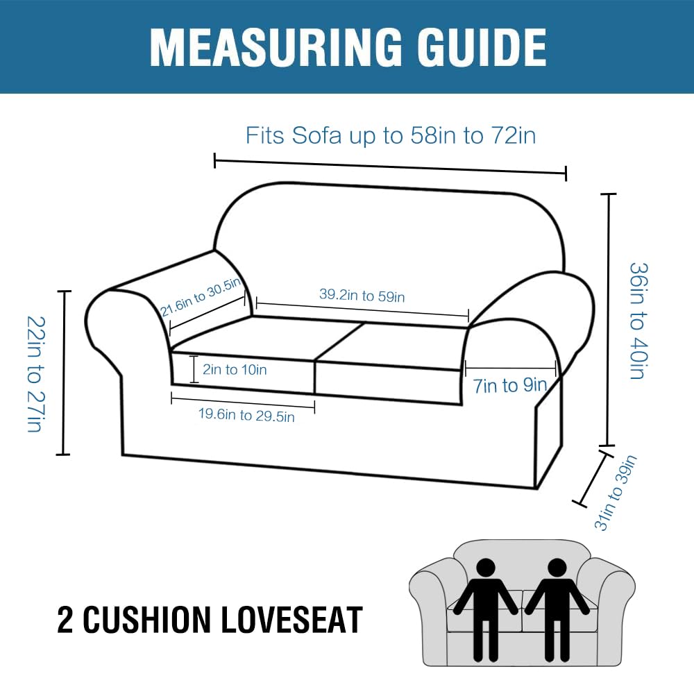 H.VERSAILTEX Real Velvet Plush 3 Piece Stretch Sofa Covers Couch Covers for 2 Cushion Couch Loveseat Covers Width Up to 72 Inch Feature Thick Soft Stay in Place (Medium Sofa, Grey)