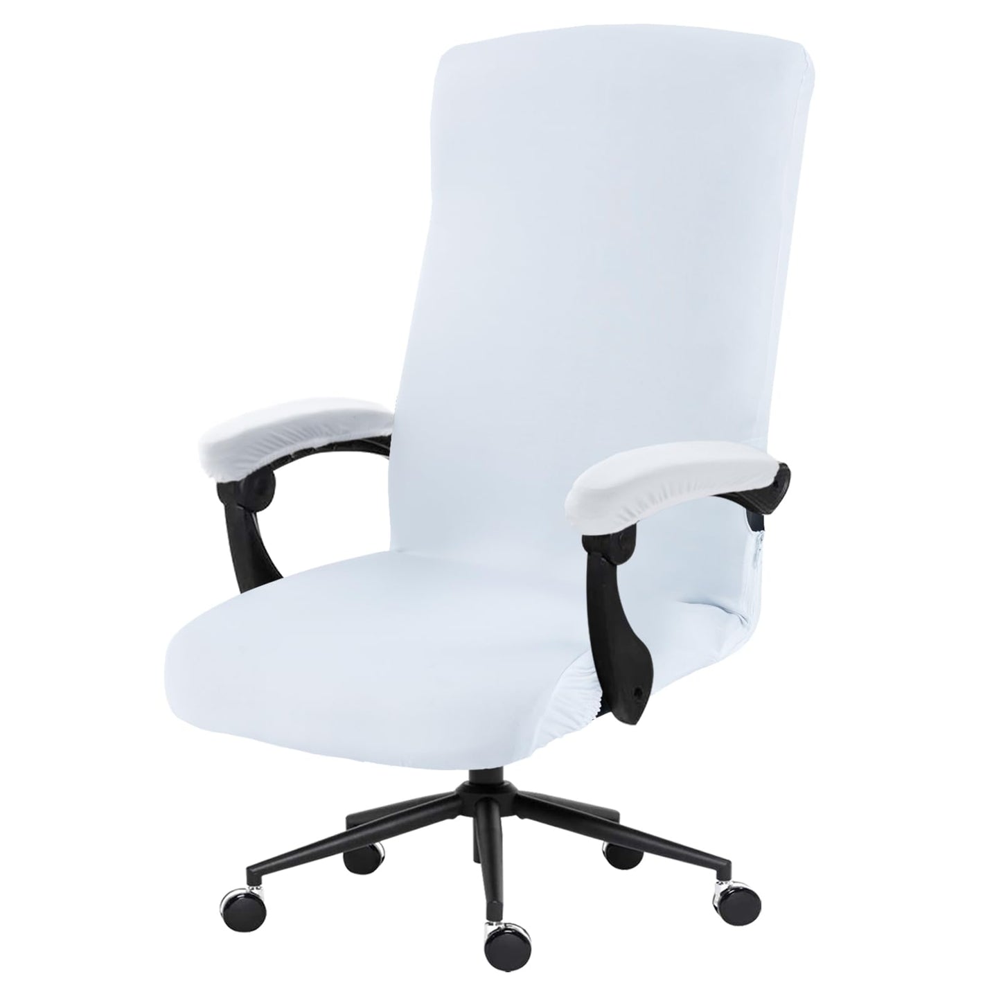 Stretch Computer Office Chair Cover with Armrest Covers Durable Zipper Universal Washable Removable Spandex Rotating Boss Chair Slipcovers Anti-dust Soft Desk Chair Seat Protector, White