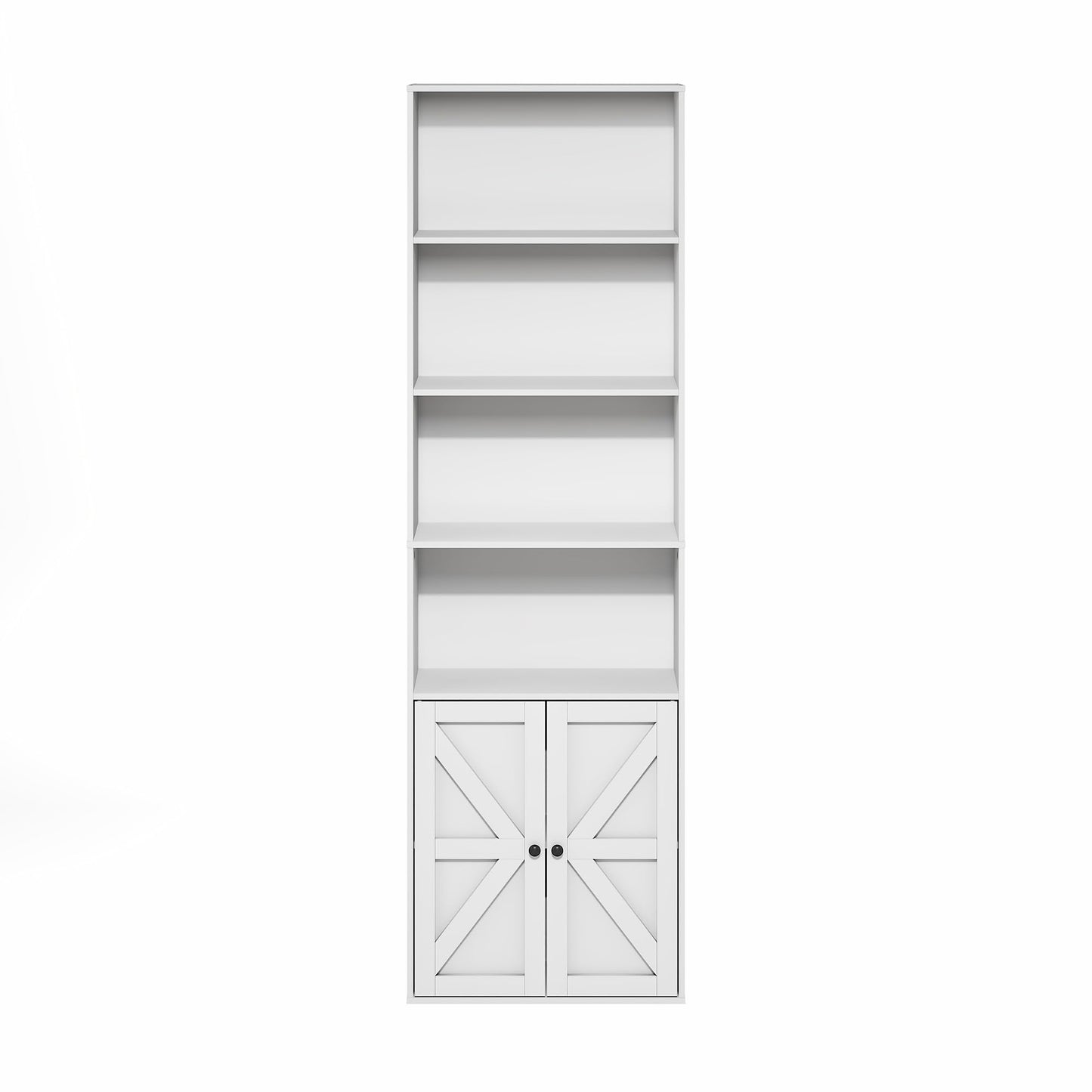 Furinno Jensen Book Shelf, 6-Tier Farmhouse Bookshelf, Display Bookcase with Doors, 9.2" x 21.6" x 71.2", for Organization and Storage, for Living Room, Bedroom, Home Office, White