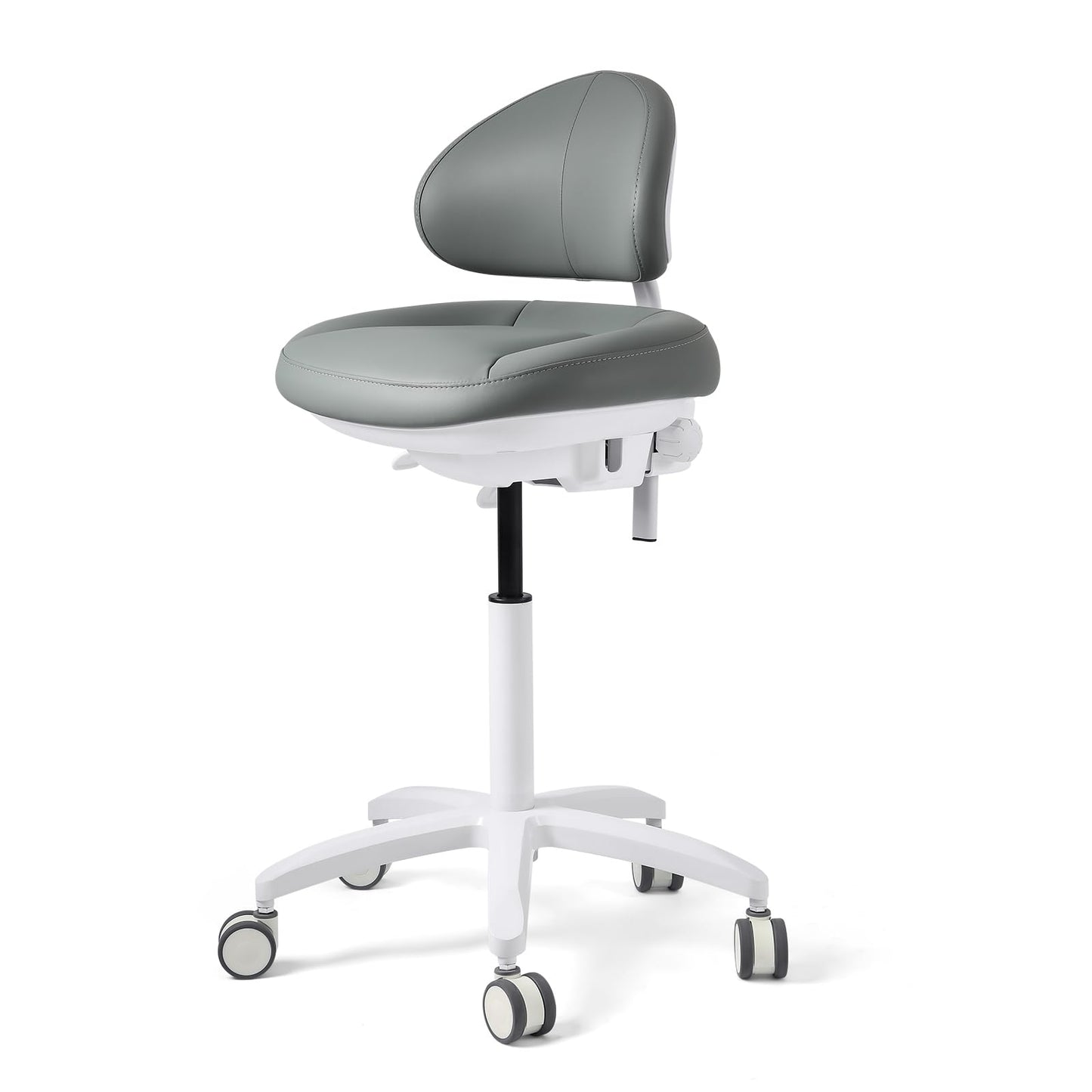 JMU Dental Stool, Adjustable Height Rolling Stool with Backrest, 350lbs Load Capacity Microfiber Leather, for Medical Clinic Lab Tattoo Salon, Grey