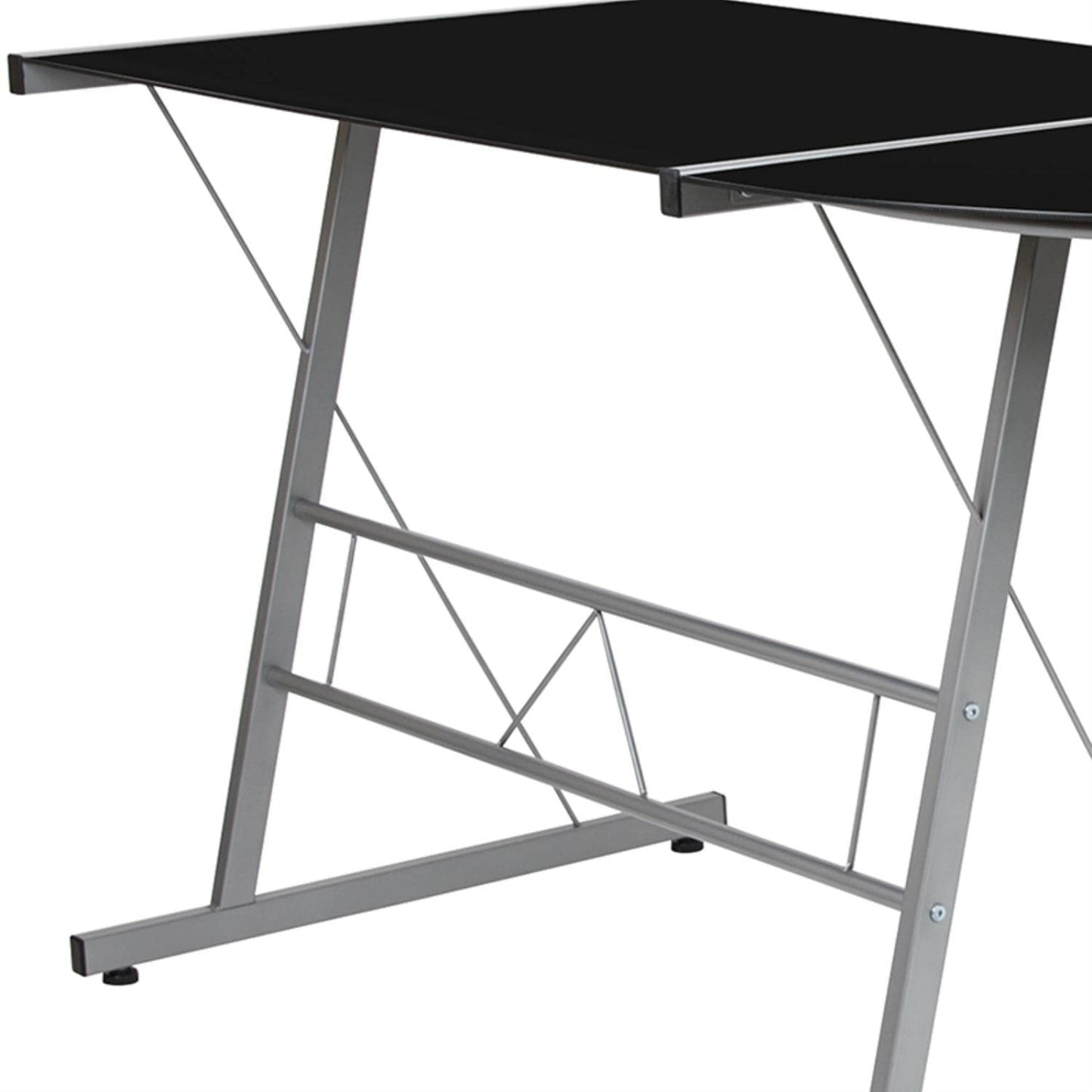 Flash Furniture Black Glass L-Shape Corner Computer Desk with Silver Metal Frame