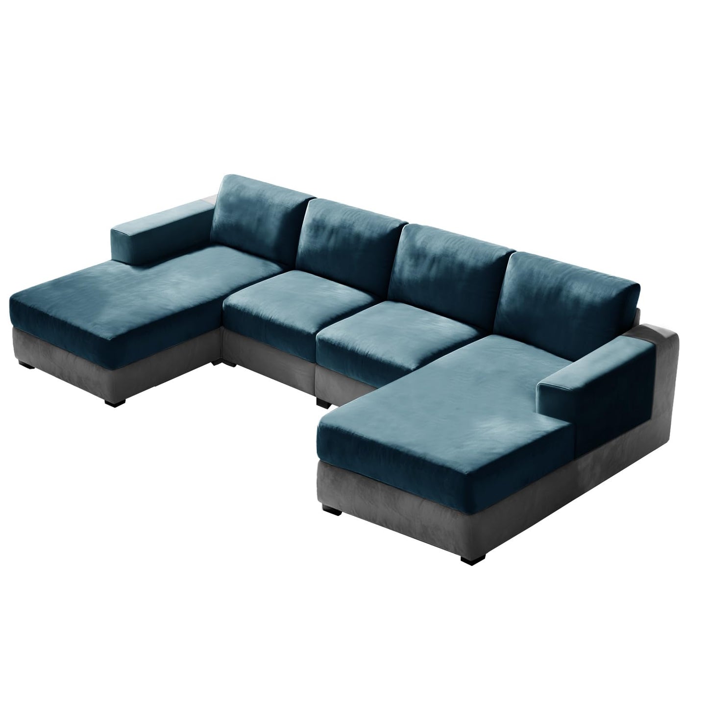 10 Pieces Sofa Cushion Covers for U-Shaped Modular Sectional Couch with 4 Seat+4 Back+2 Arms, Stretch Velvet Upholstered Covers for Sofa Bed with Deep Double Chaise (Blue,Universal (10 Pieces))
