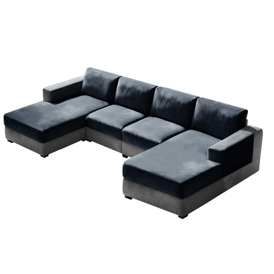 10 Pieces Sofa Cushion Covers for U-Shaped Modular Sectional Couch with 4 Seat+4 Back+2 Arms, Stretch Velvet Upholstered Covers for Sofa Bed with Deep Double Chaise (Dark grey,Universal (10 Pieces))