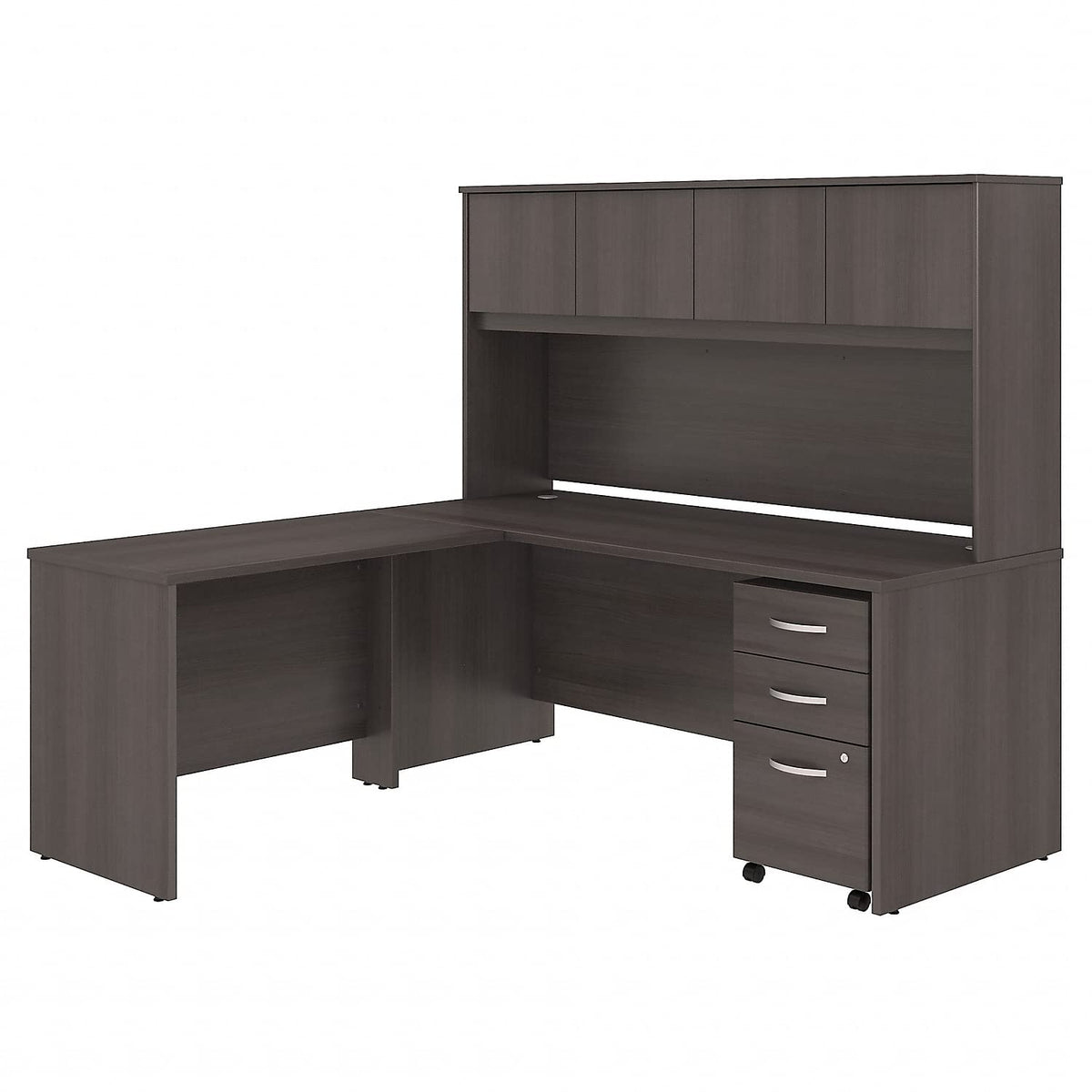 Bush Furniture Studio C 72W x 30D L Shaped Desk with Hutch, Mobile File Cabinet and 42W Return in Storm Gray