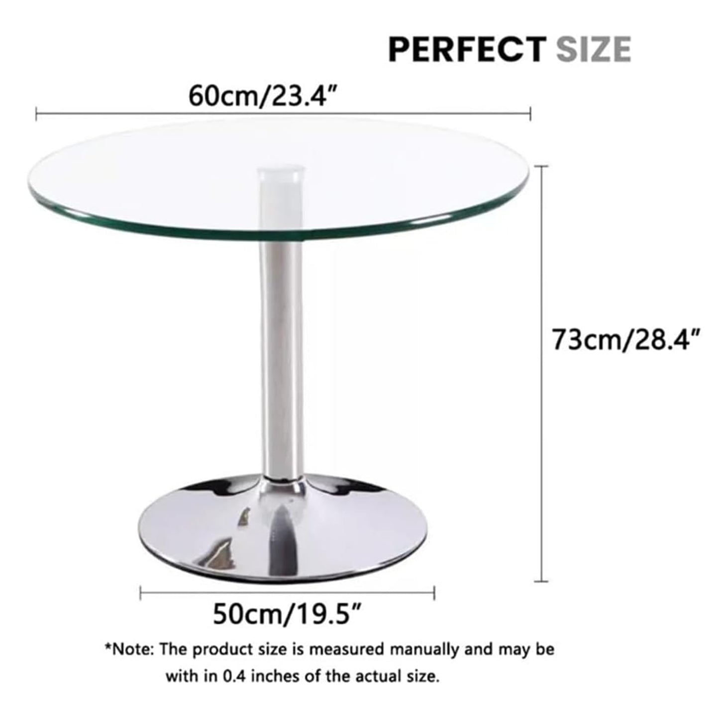 HYYTEIBL 23.4" Round Glass Dining Table, Modern Circular, Sturdy Base and Perfect for 2-4 Seat, Bistro Style for Dining Room, Living Room, Balcony, Cafe