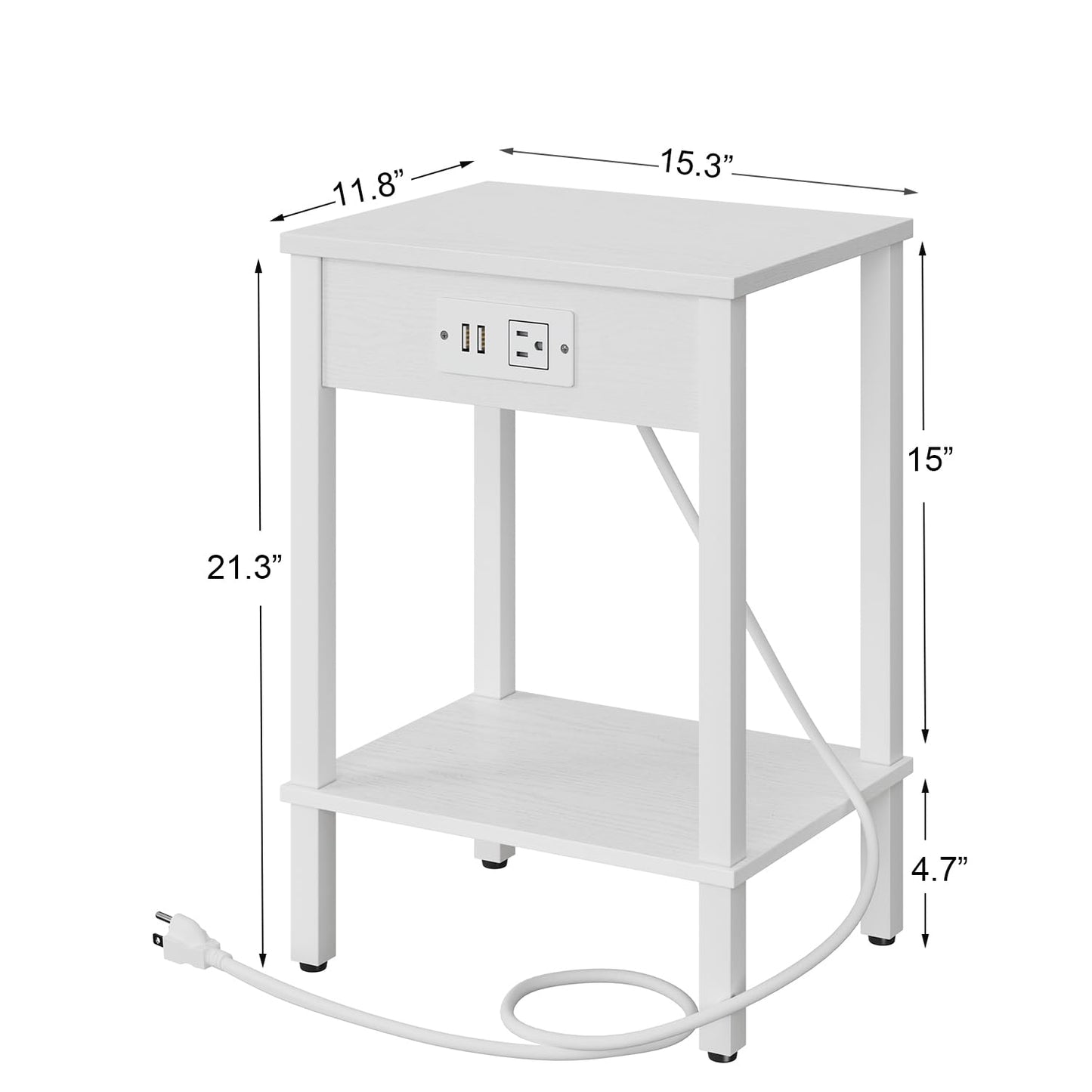 VIMBER Side Table with Charging Station, Set of 2 End Tables with USB Port and Outlets, Nightstands with 2-Tier Storage Shelves, Sofa Table for Small Space, Living Room, Bedroom, White UTBT102W2