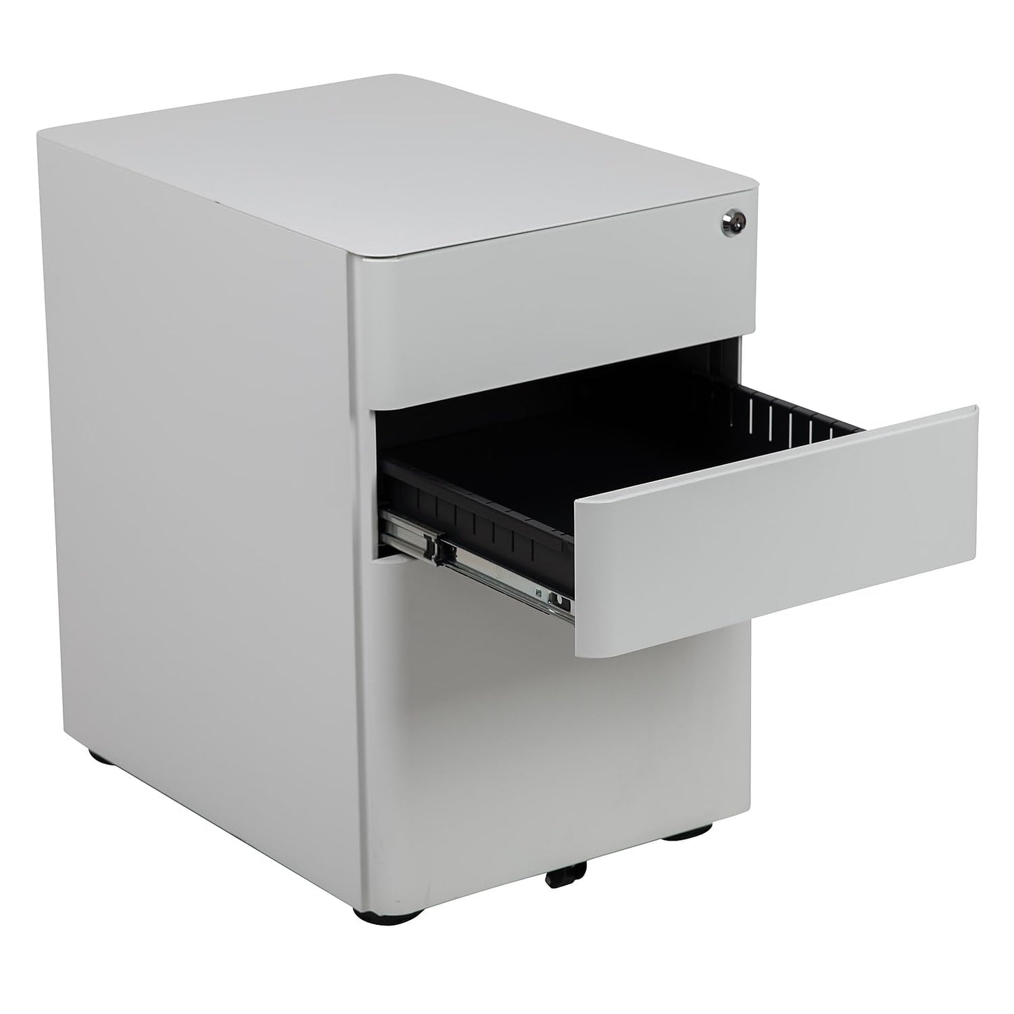 Flash Furniture Warner Modern 3-Drawer Mobile Locking Filing Cabinet with Anti-Tilt Mechanism and Hanging Drawer for Legal & Letter Files, White