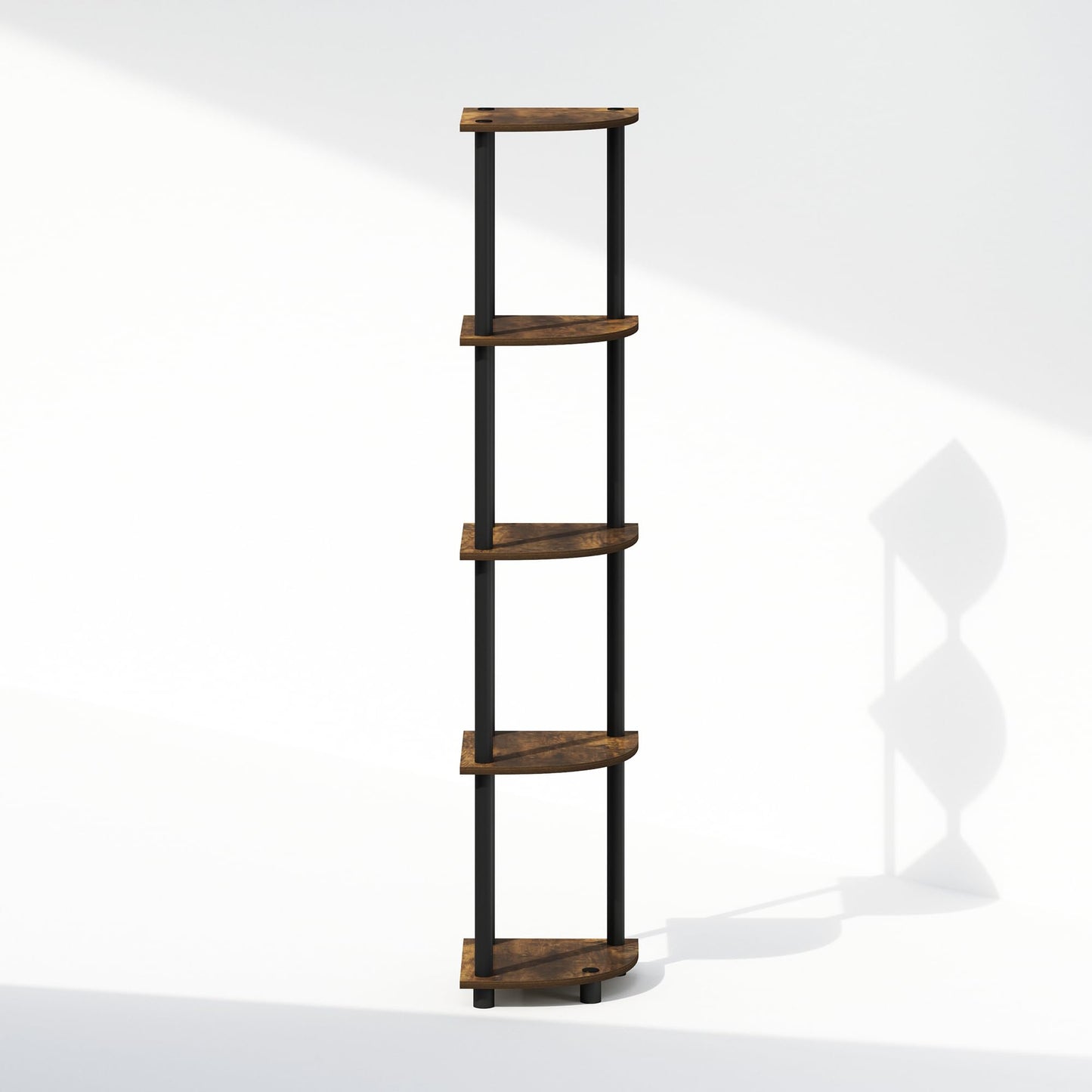 Furinno Turn-N-Tube Storage Shelves, 5-Tier Book Shelf, Corner Shelf, Toolless Open Shelves, for Organization and Storage, Living Room, Home Office, Hallway, Bedroom, Amber Pine