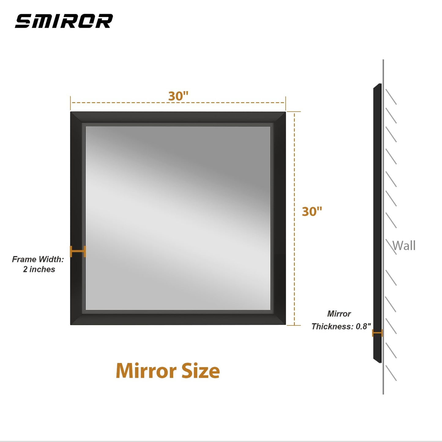 SMIROR Matte Black Bathroom Mirror for Over Sink 30x 30 inch, Metal Thick Frame Rectangle Vanity Mirror for Wall, Anti-Rust, Horizontally or Vertically Mounted