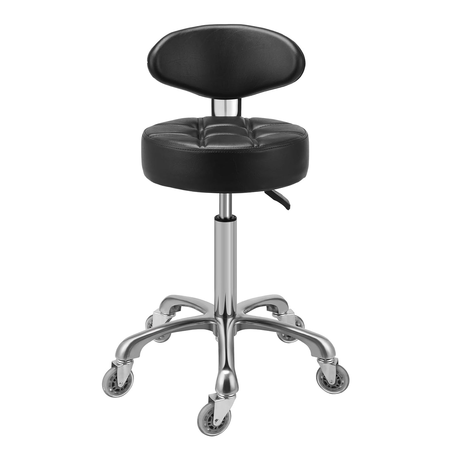 Kaleurrier Rolling Stool with Back Rest, Swivel Chair Adjustable Height, Heavy Duty Stools for Kitchen Salon Bar Office Garage Shop Massage (with Back Rest) (Black)