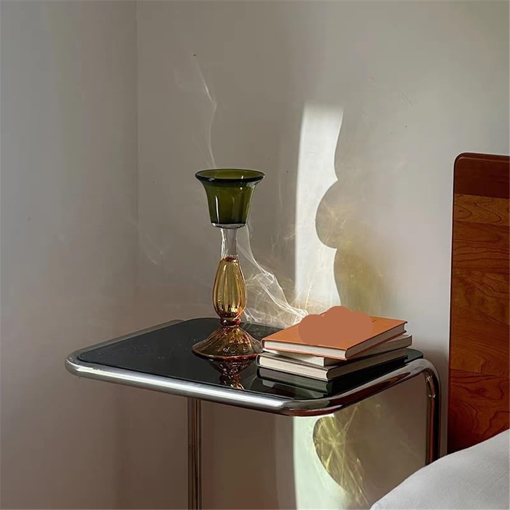 Candlestick Holders Second-Hand Transparent Single-Head Candlestick High-Grade Glass Green Decorative Aromatherapy Candle Holder Candle Holders