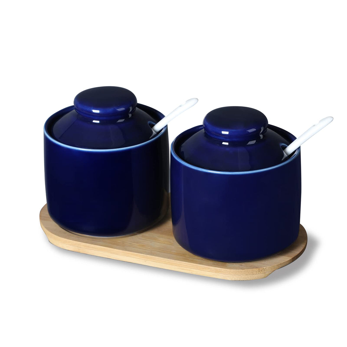 ONTUBE Ceramic Sugar Bowl with Tray and Spoon Set of 2, 8oz (Navy)