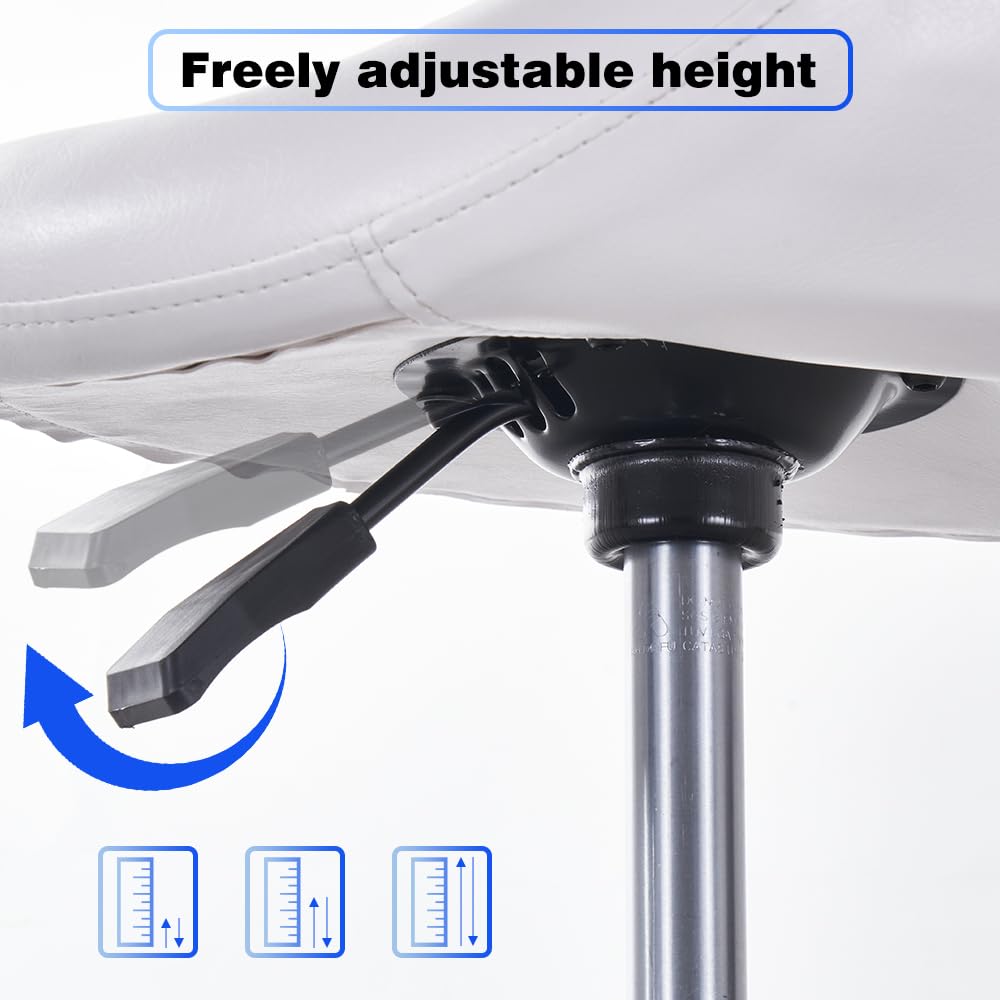 CAISHI Ergonomic Saddle Rolling Stool for Salon Office Bar Tattoo Lash Tech Manicure Kitchen Hygienic Home Eyelash Artist Spa Metal Stool with Wheels Adjustable Seat Chair,White