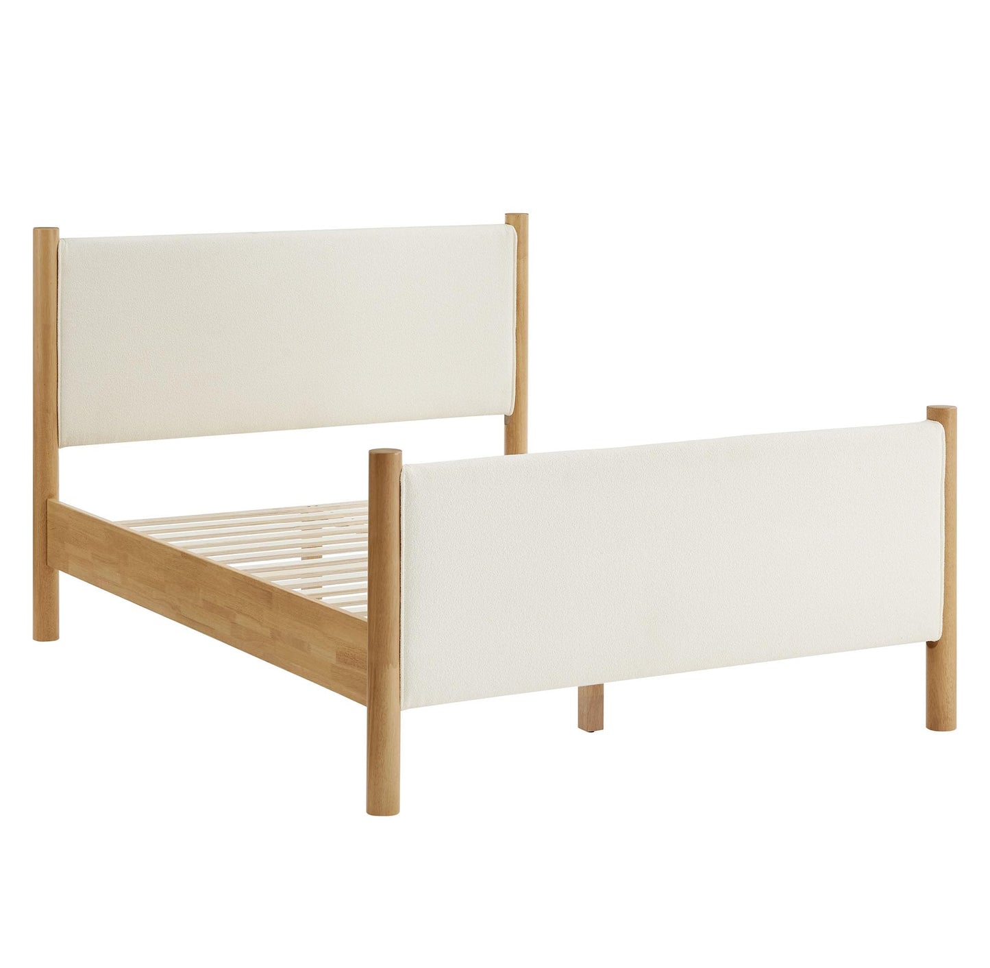 Modway Maven King Size Bed Frame in Feather Oak with Upholstered Boucle Headboard and Footboard – Wood King Platform Bed Frame – No Box Spring Needed