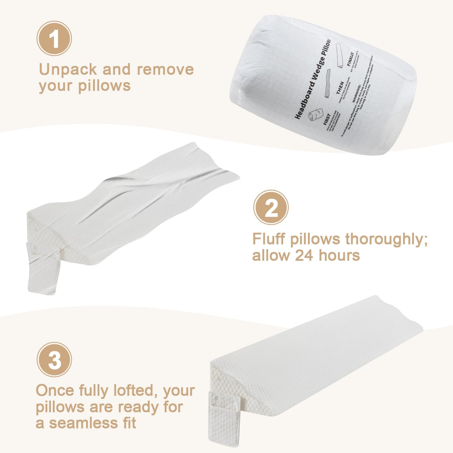 Yojoker Twin Size Bed Wedge Pillow for Headboard Gap, Wedge Pillow Headboard with Side Pockets and Wave Contour, High-Density Foam Bed Gap Filler (0-6"), 39x10x6 Inch, White