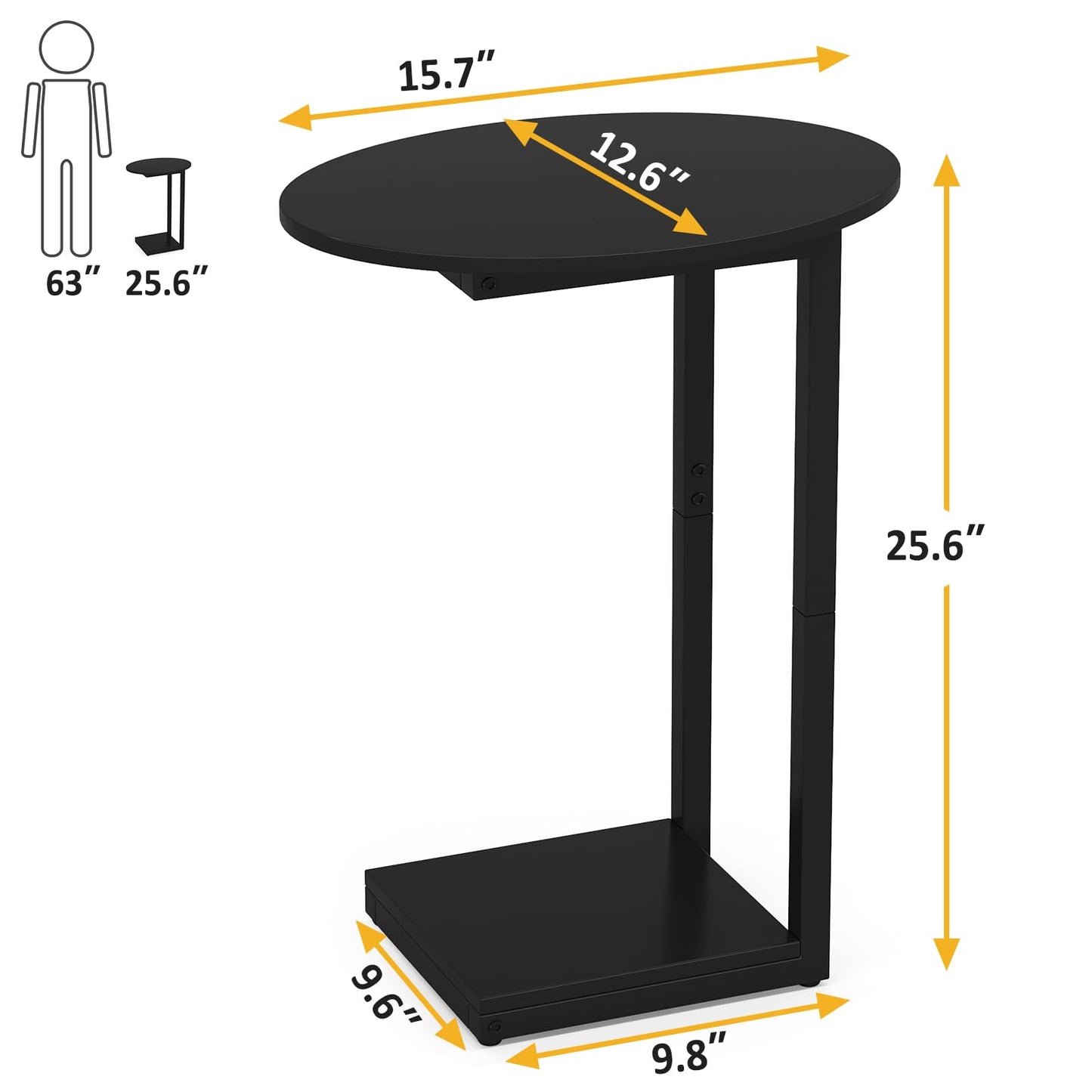 Hosfais Small Side Table End Table, C-Shaped Wood Coffee Table TV Tray for Eating Couch Tables for Small Space, Living Room, (Black)