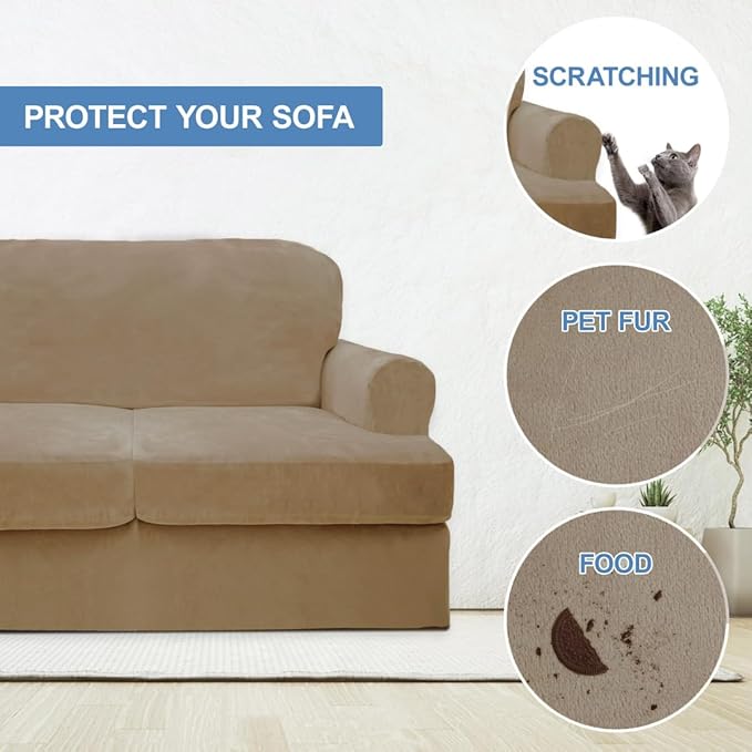 CUCRAF Cushion Sofa Cover 4 Piece Slipcovers, Soft Thick Velvet Couch Cover