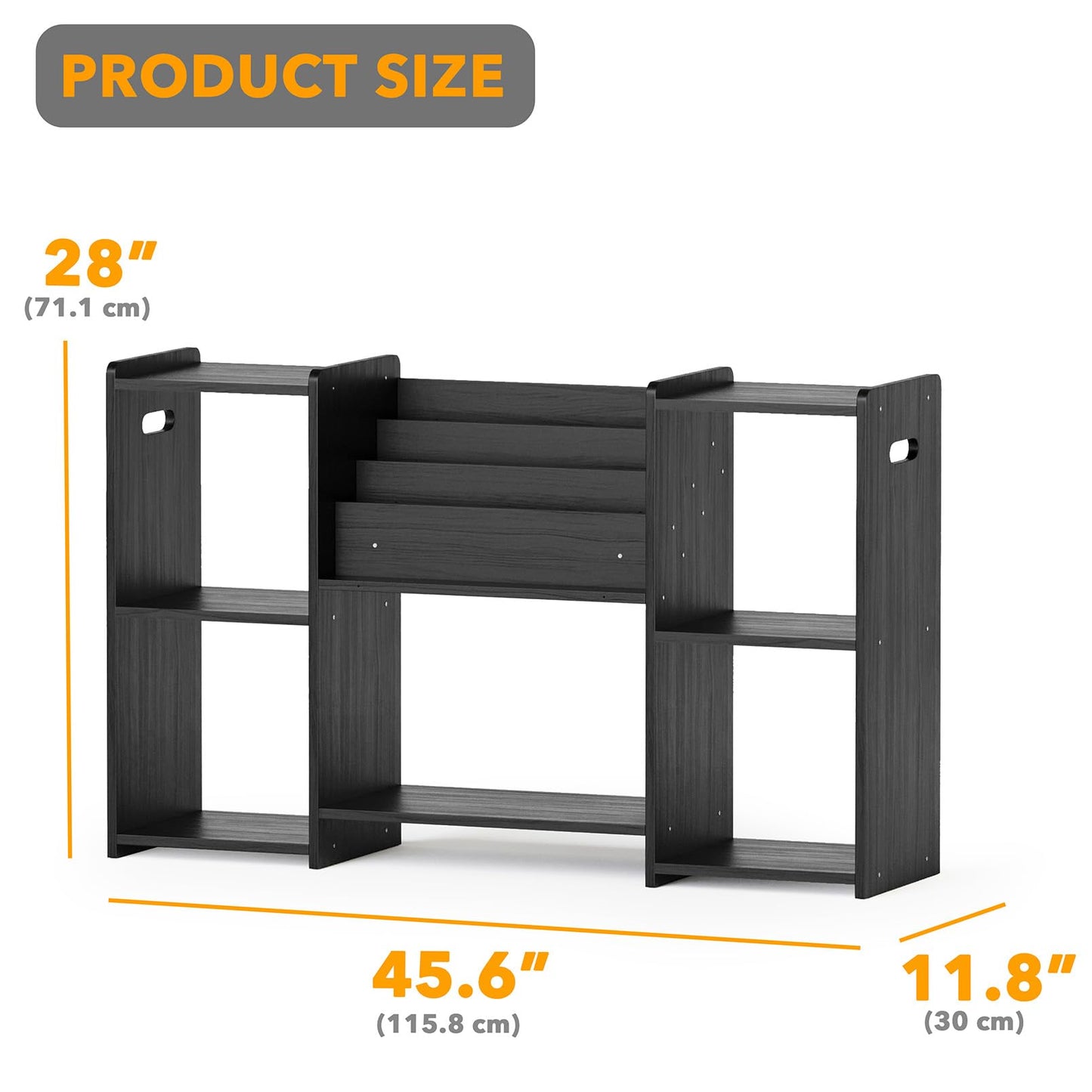 SpaceAid 6-in-1 Bookshelf Storage Organizer, Montessori Bookcase for Toddlers, Wooden Book Rack Shelf Cabinet Furniture for Kids Rooms, Playroom, Nursery and Classroom, 45.6“ Wide, Black