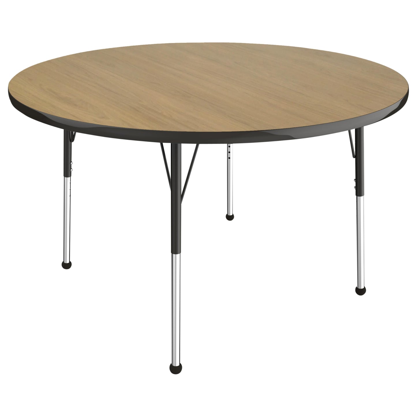 Factory Direct Partners FDP 48" Round Thermofused Classroom Activity Table with Standard Ball Glide Legs, Adjustable Height 19"-30" - Pasadena Oak/Black - 10138-OPBK