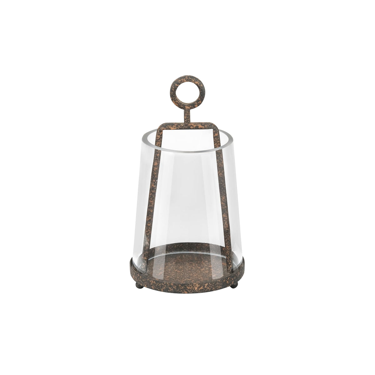 Twakutwaku 4" Wide Modern Farmhouse Metal Hurricane Candle Holder with Handmade Sturdy Glass Sleeve in Rustic Brown for 2" Pillar Candle & Plants, Glass Hurricane Lantern, Industrial, Minimalistic