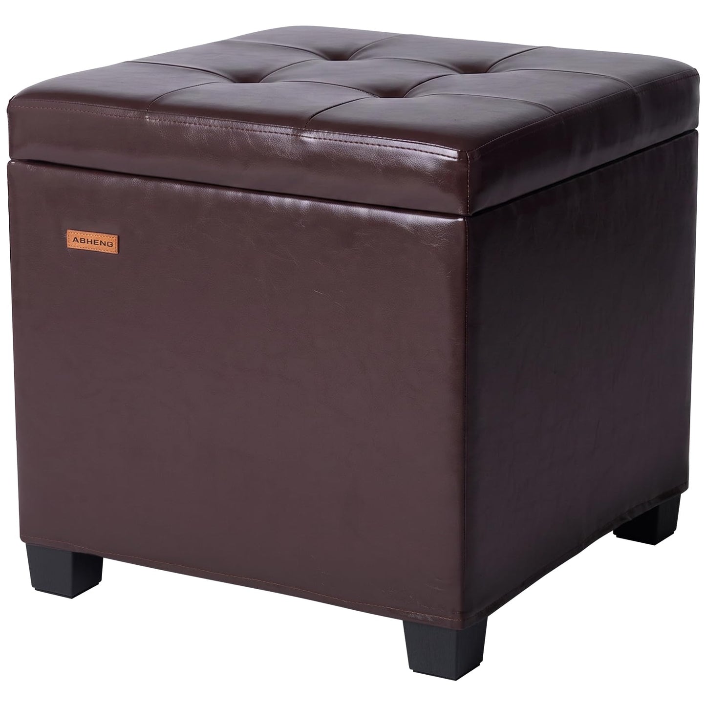 ABHENG Synthetic Leather Cover Steel Frame Ottoman with 48L Storage,17.7" x 17.7" x 17.7" Square Storage Ottoman Stool Cube with Legs,for Dorm Livingroom Brown UASND63R