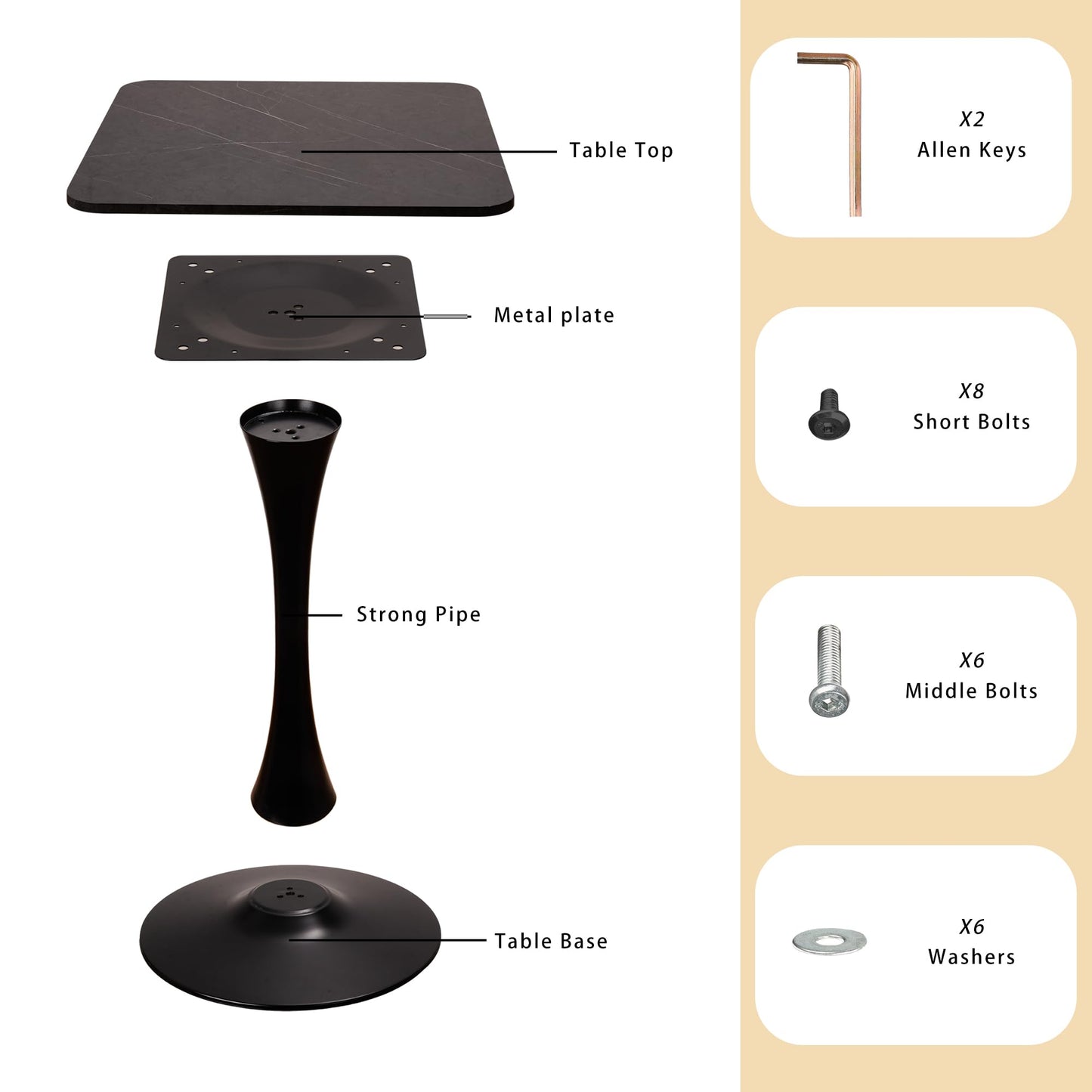 Square Modern Dinning Table 30 inches for 2-4 Bistro Tulip Table with Faux Marble top,Easy Assemble,no Wobble,Stable Sturdy Metal Frame Diameter 30in*H28.74in (Black, 30in)