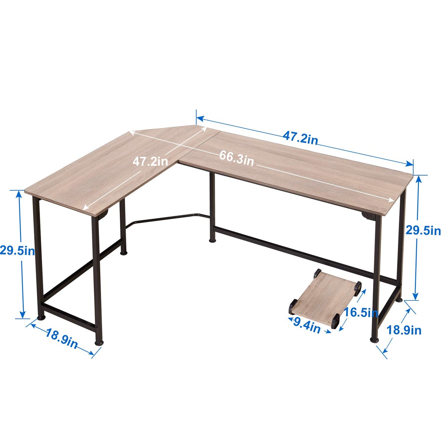 VECELO Corner Desk,Office Tables for Living Room for Small Space Triangle Computer Desk with Steel Frame Corner Shelves with Metal Frame Writing Desk for Workstation Classic White 66"