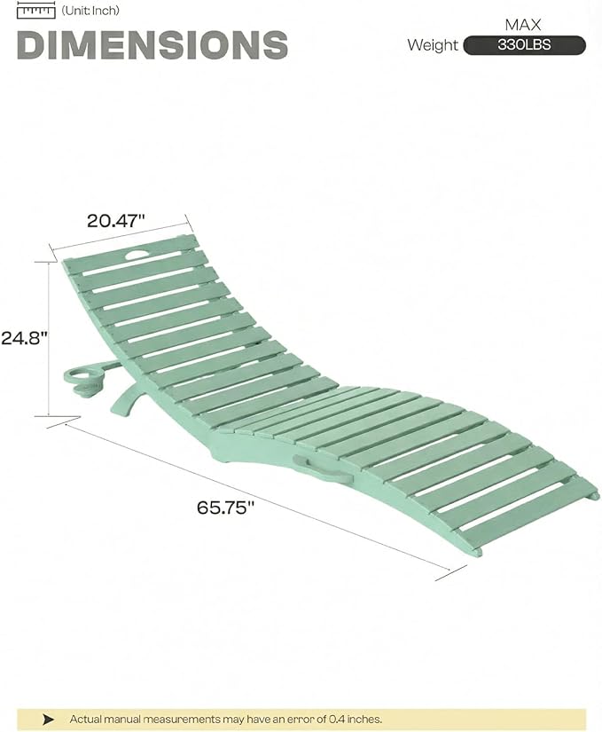 Folding HDPE Pool Lounge Chairs Set of 2, Pre-Assembled Outdoor Chaise Lounge