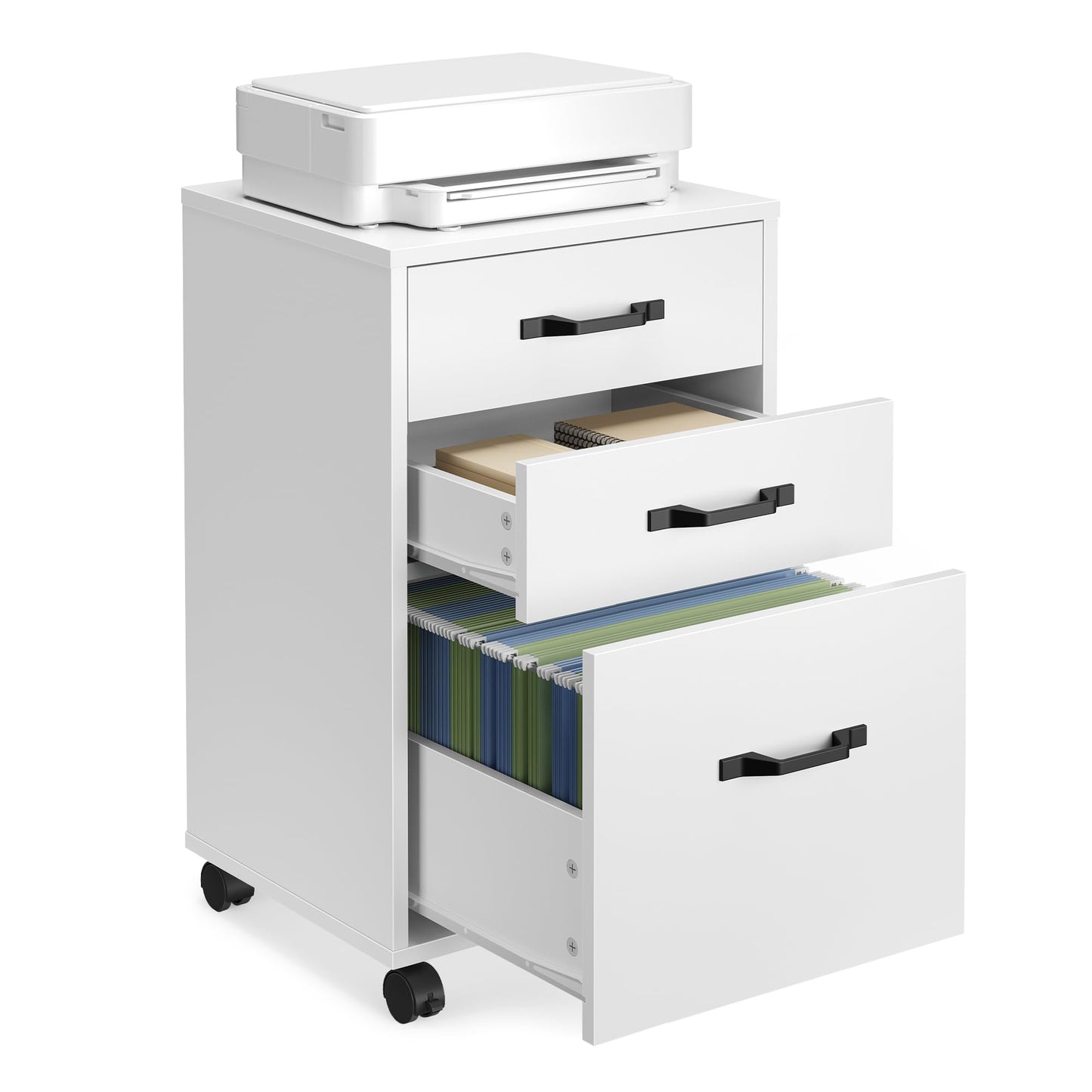 VASAGLE Custos Collection - Mobile File Cabinet, 3 Drawers Filing Cabinet with Wheels, for Home Office, for A4, Letter Sized Documents, Adjustable Hanging Rail, Cloud White UOFC065WB01