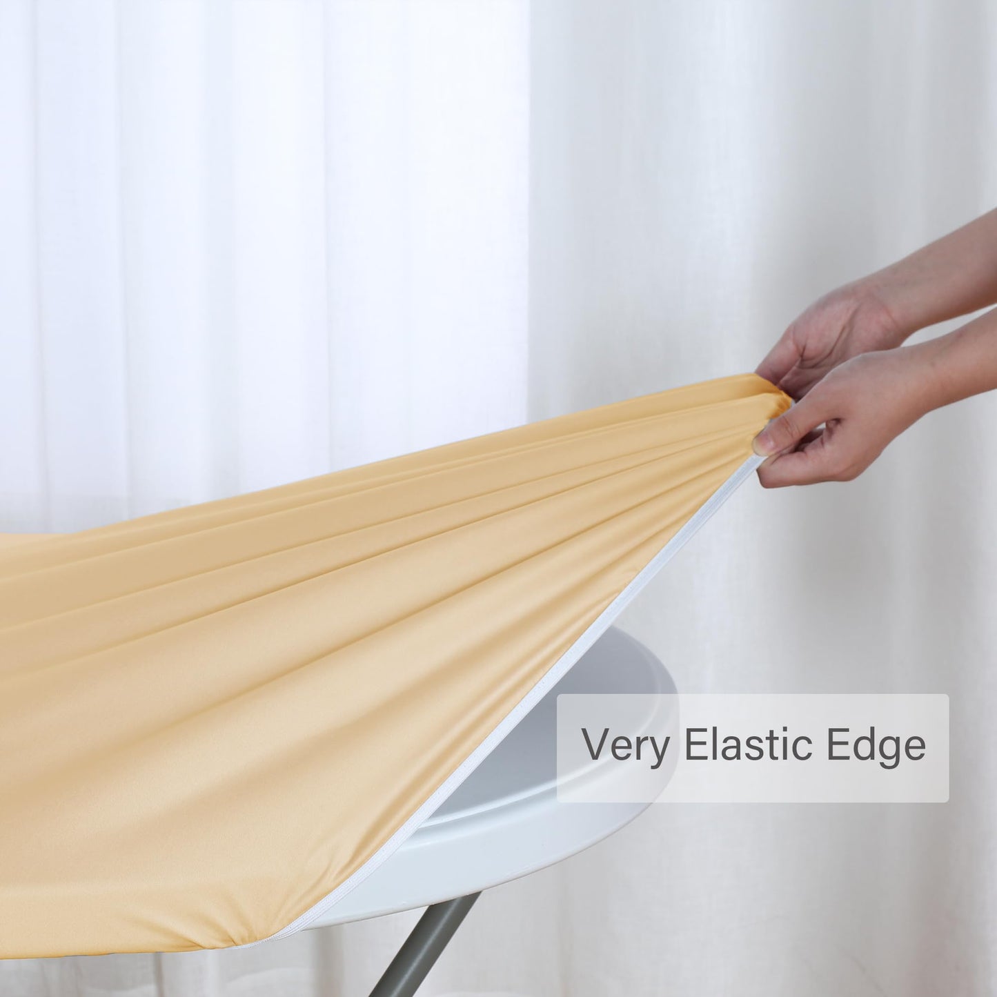 Obstal Fitted Round Table Cloth, Reversible Waterproof Stain Resistant Elastic Stretch Tablecloth, Wipe Clean Table Cover for Outdoor/Indoor Use, Fits Round Tables up to 40" - 44" Diameter, Champgane
