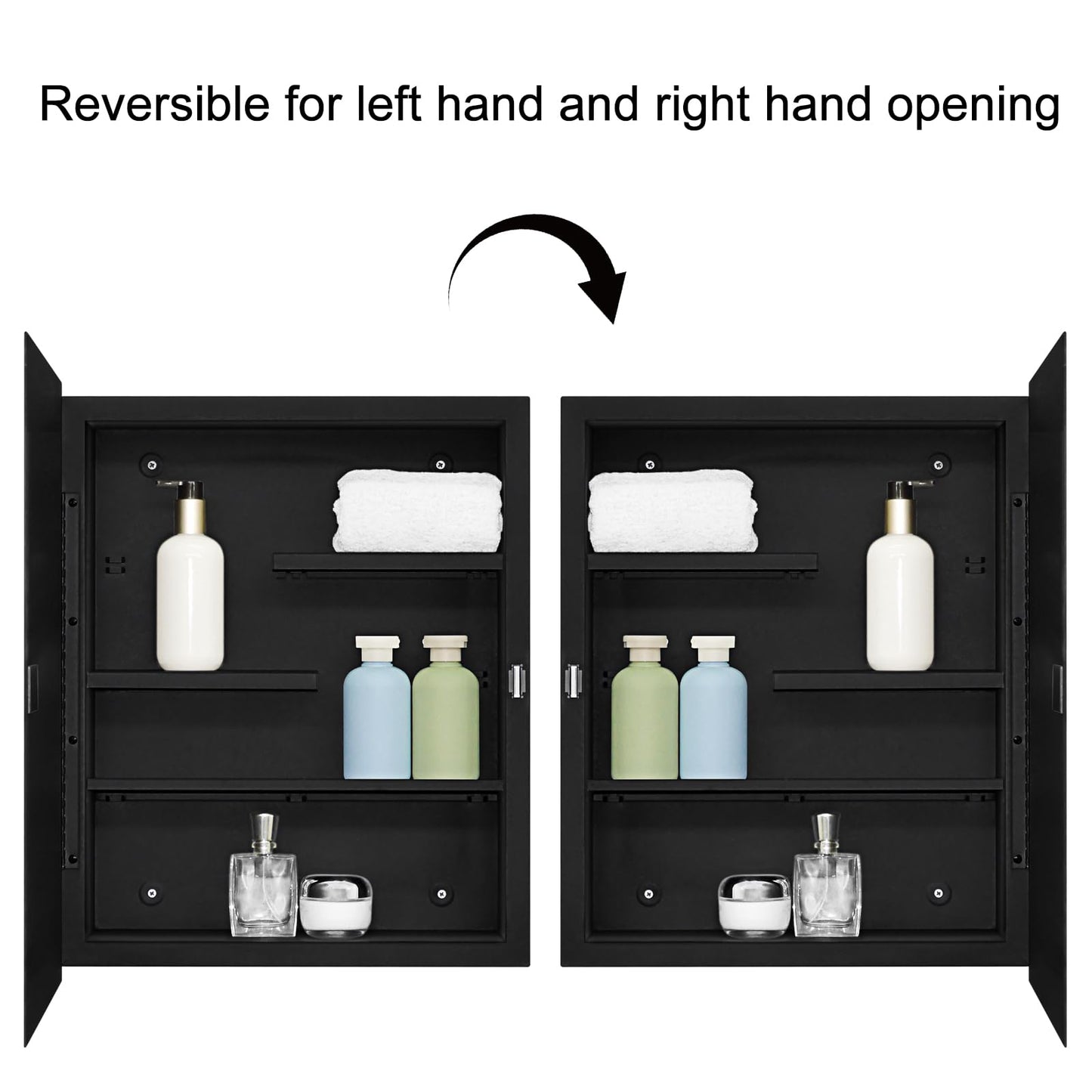 Fundin Black Medicine Cabinet with 16 x 20 Beveled Mirror & Adjustable Staggered Shelves, Recessed or Surface Mount Bathroom Medicine Cabinet