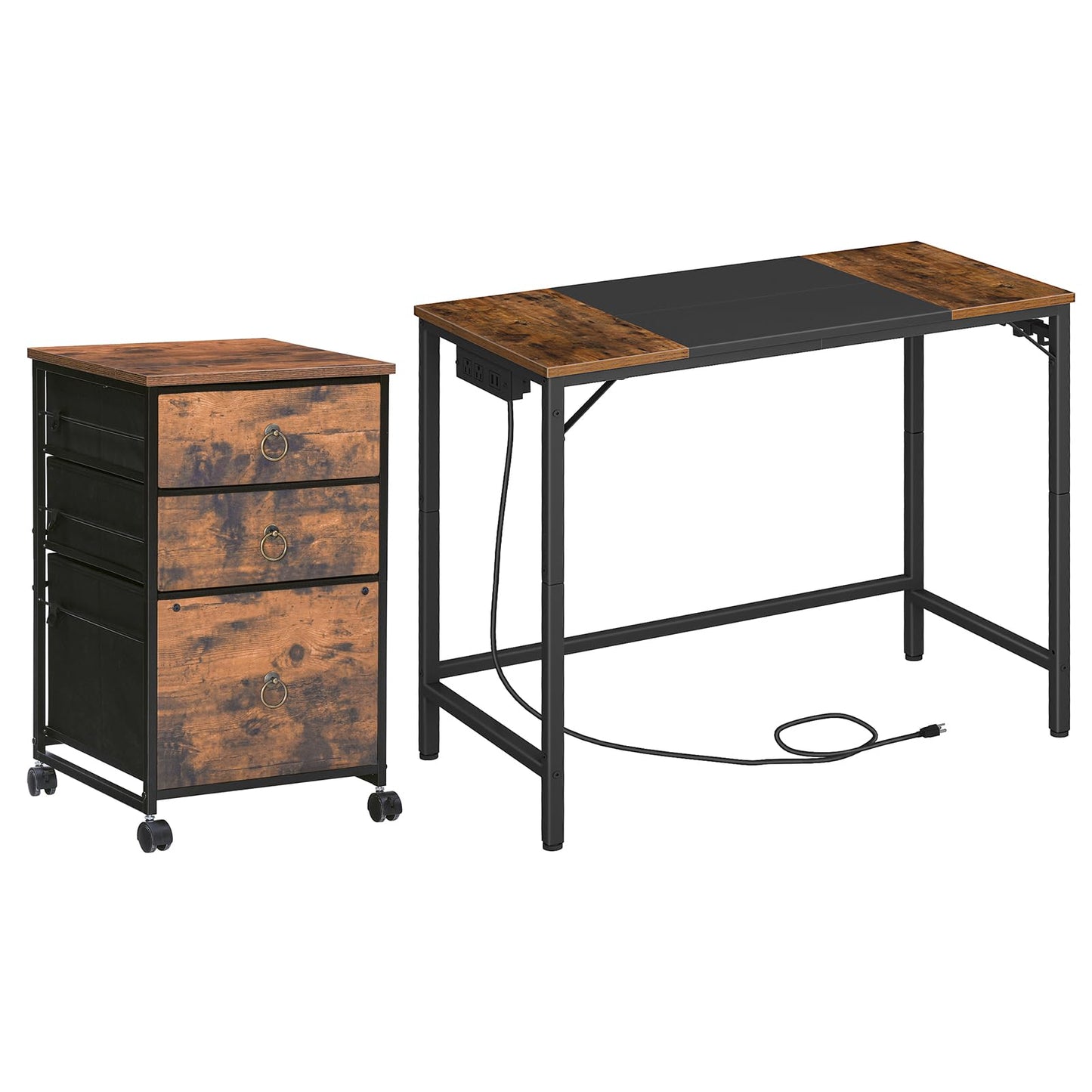 HOOBRO 2-Drawer Mobile File Cabinet, Computer Desk, Home Office Desk with Power Outlet, for Study Room, Home Office, Sturdy and Stable, Easy to Assemble, Rustic Brown BF20WJ01-BF40UDN01