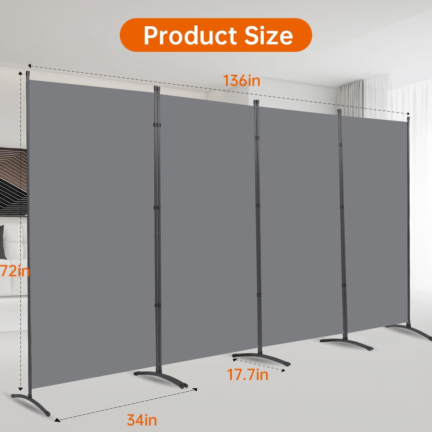 Room Divider 6FT Folding Privacy Screens, 4 Panel Partition Room Dividers w/Freestanding Design, Portable Wall Divider for Room Separtation, Fabric Screen Panel for Home Office Bedroom Dorm