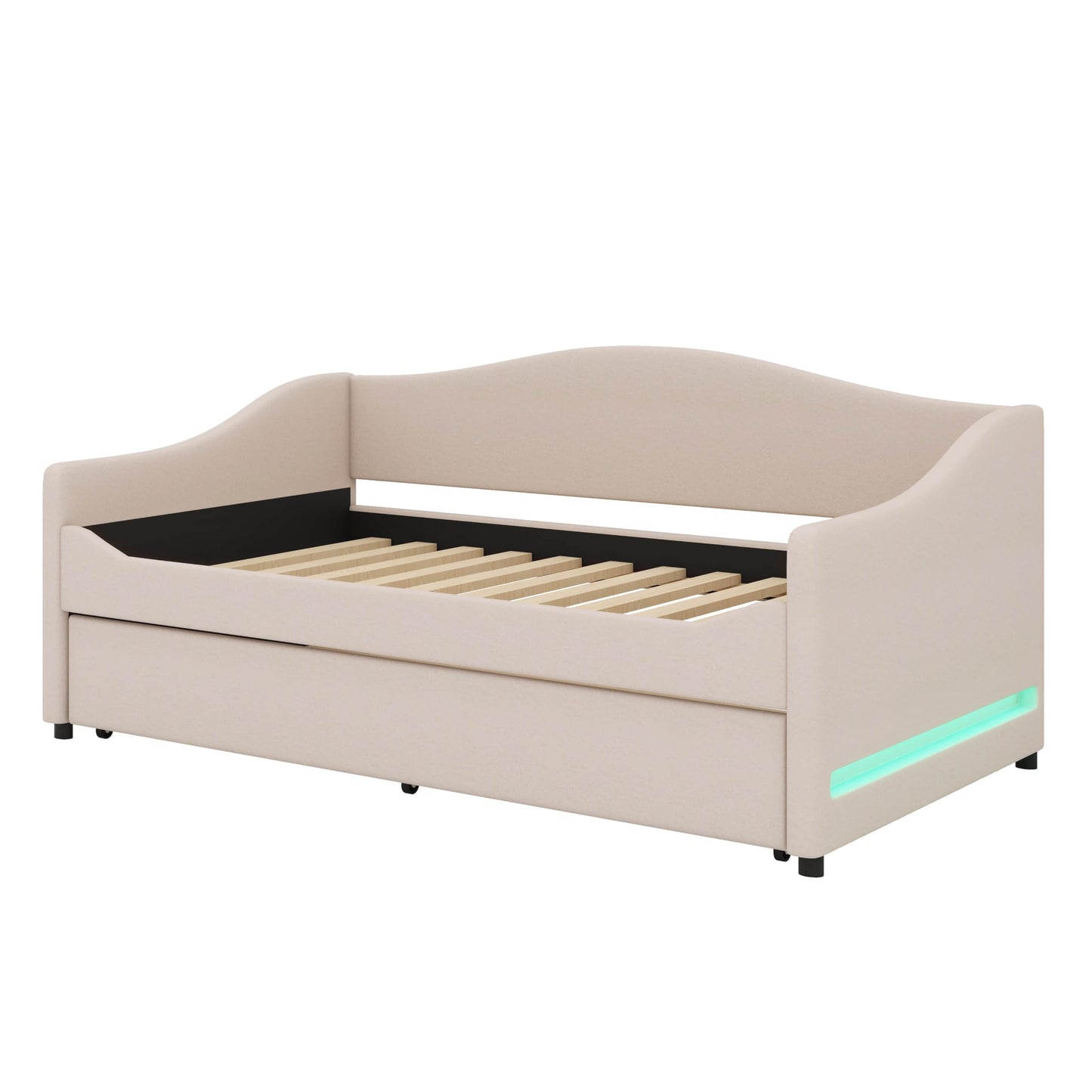 YunNianYang Teddy Fleece Upholstered Daybed with Light and Trundle (Beige, Twin)