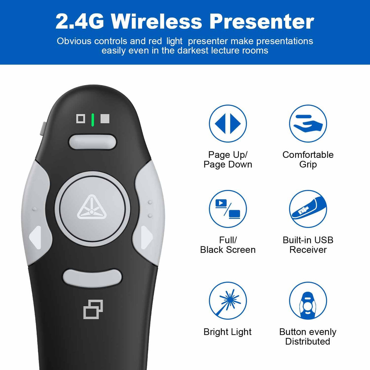 QUI 2 Pack Presentation Clicker, Wireless Presenter Remote Clicker for PowerPoint, Slide Advancer for Mac, Windows, Google Slide, Keynote (USB Type-c, Black Silver)