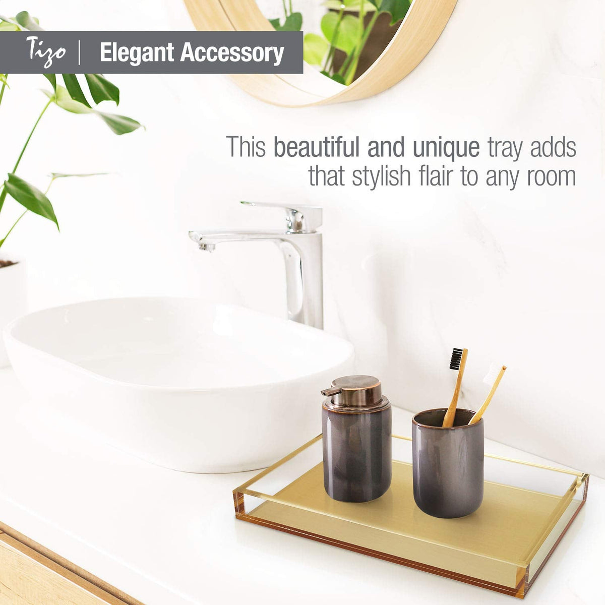 Tizo Design Elegant Lucite Tray, 12" x 8" Acrylic, Multiple Colors Available (Clear)