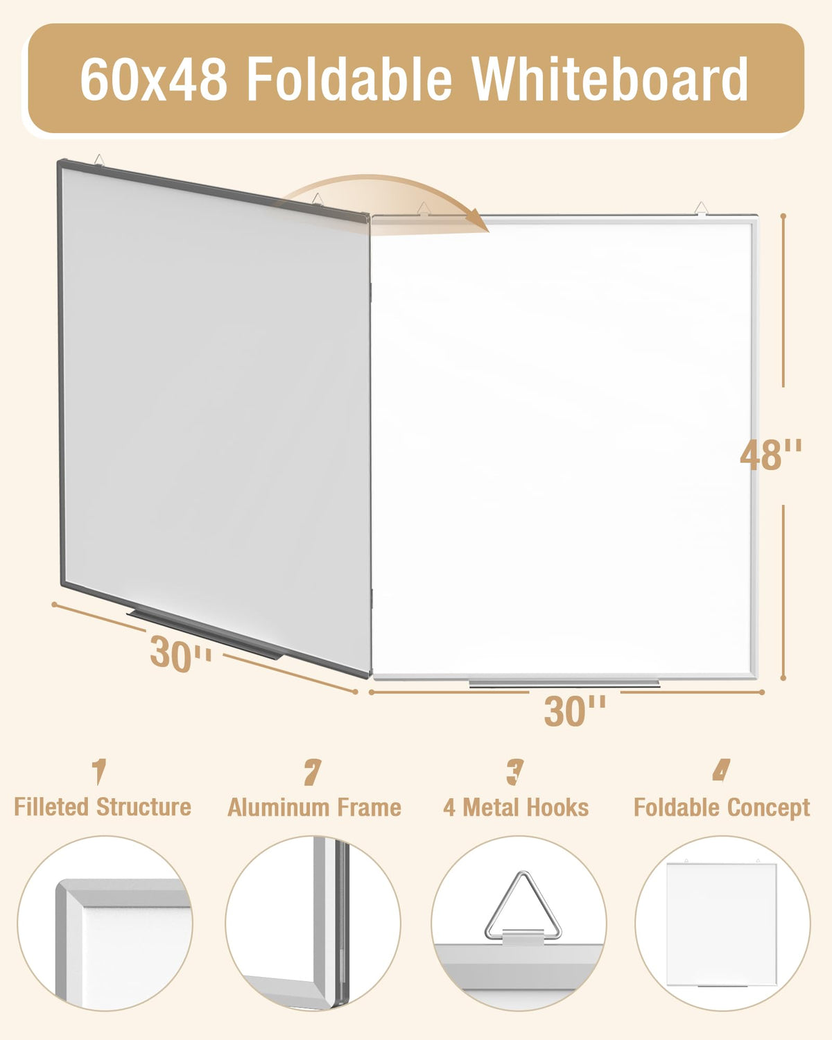 60"X 48" Large Magnetic Dry Erase Whiteboard, Wall Hanging Board with 4 Pens & 1 Dry Erasers & 6 Magnets, Sliver Aluminum Frame White