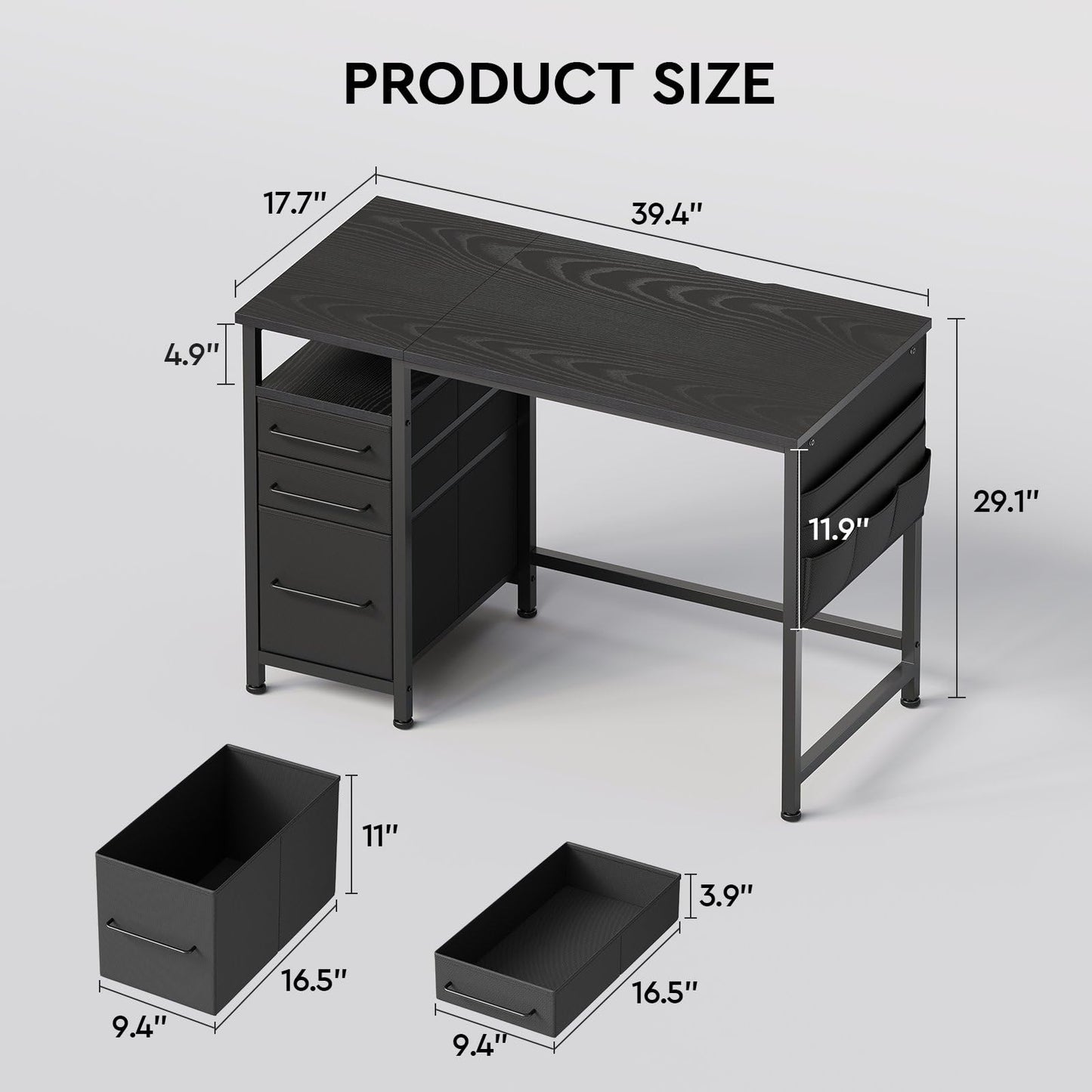 Ｍａｉｈａｉｌ Maihail Small Desk with Drawers, 40 inch Computer Desk with Shelves, Writing Desk with Storage, Small Office Desk with Metal Frame, Black