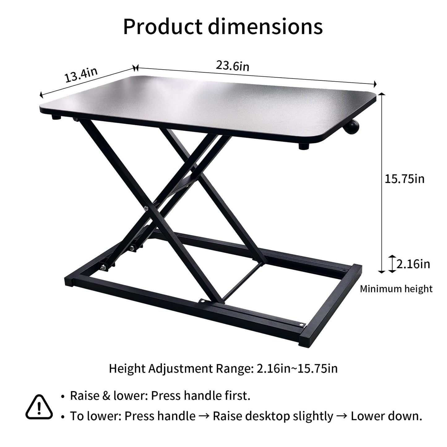 Amestar 23.6 Inch Standing Desk Converter Adjustable Height, Black Computer Desk, Sit Stand Tabletop Monitor and Laptop Riser Platform Workstation, Computer Keyboard Stand for Desktop